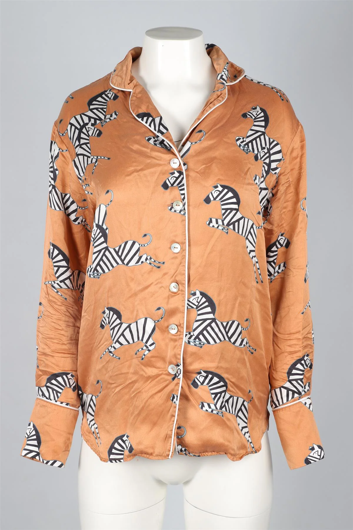 OLIVIA VAN HALLE ORANGE SILK SHIRT SMALL - Image 2