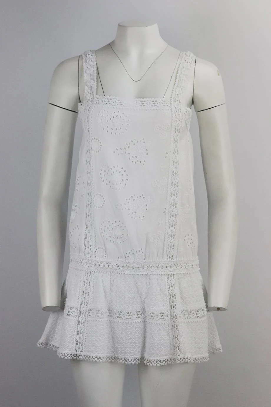 ONDADEMAR CROCHET TRIMMED COTTON MINI DRESS SMALL - Image 2