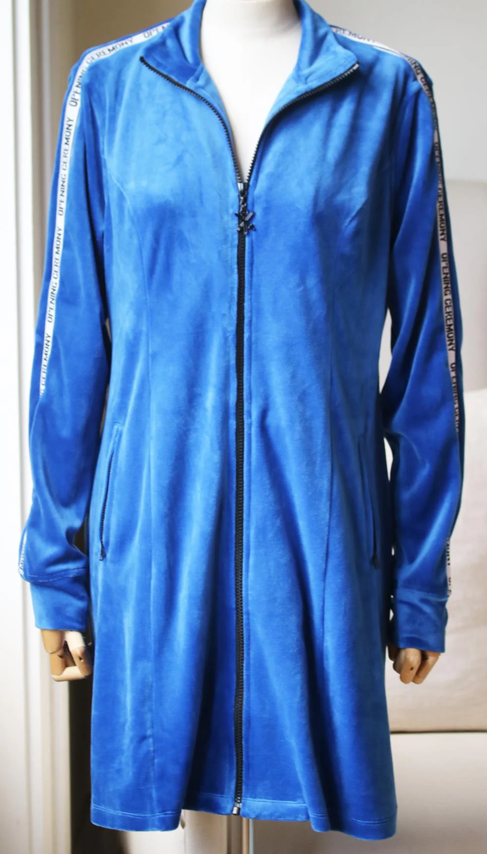OPENING CEREMONY INTARSIA TRIMMED VELOUR MINI DRESS LARGE - Image 2