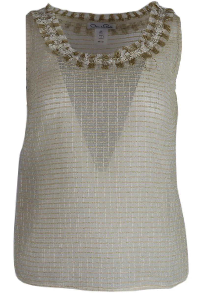 OSCAR DE LA RENTA 2012 EMBROIDERED GAUZE TOP US 2 UK 6