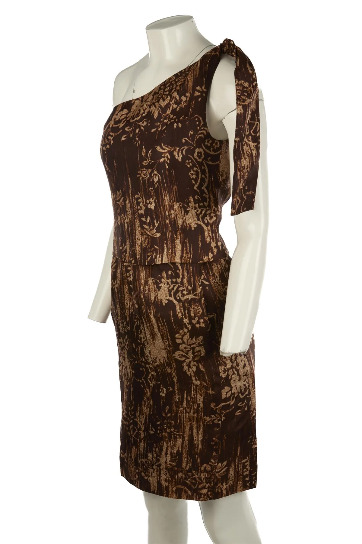 OSCAR DE LA RENTA BROWN 2009 SILK MINI DRESS US 6 UK 10 - Image 3