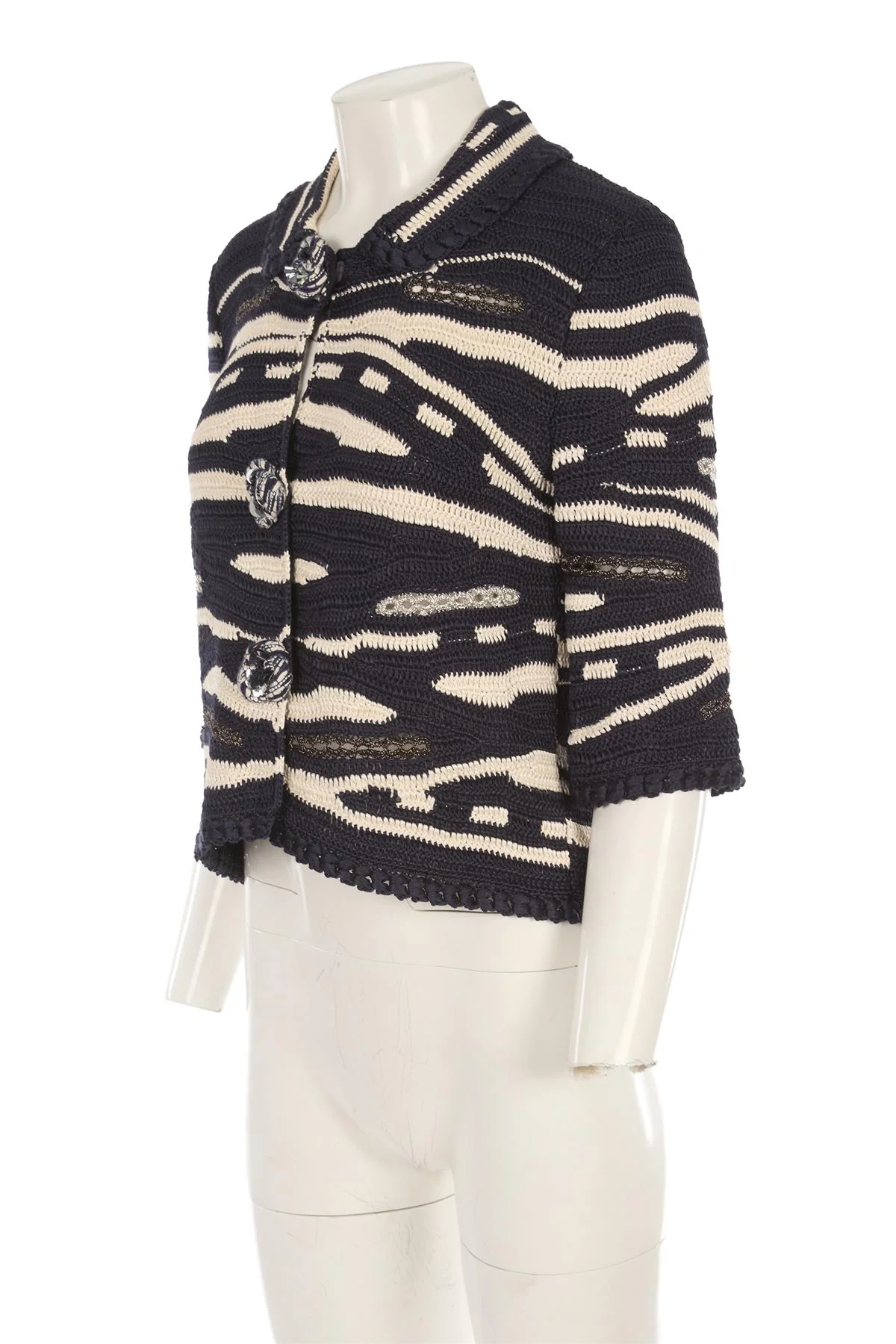 OSCAR DE LA RENTA NAVY 2010 KNIT JACKET XSMALL - Image 3