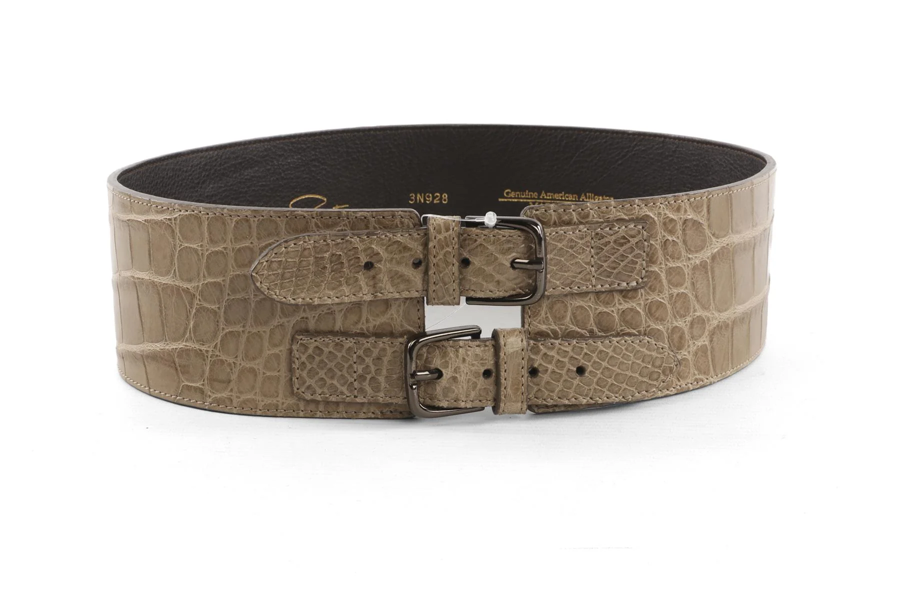 OSCAR DE LA RENTA TAUPE ALLIGATOR WAIST BELT SMALL - Image 2