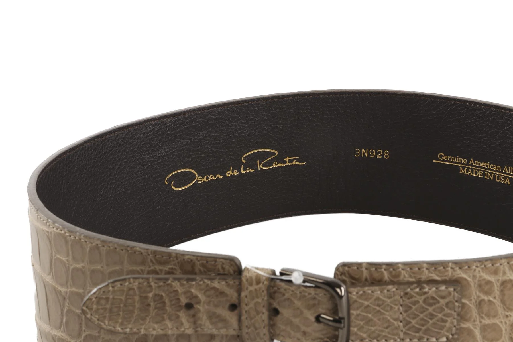 OSCAR DE LA RENTA TAUPE ALLIGATOR WAIST BELT SMALL - Image 3