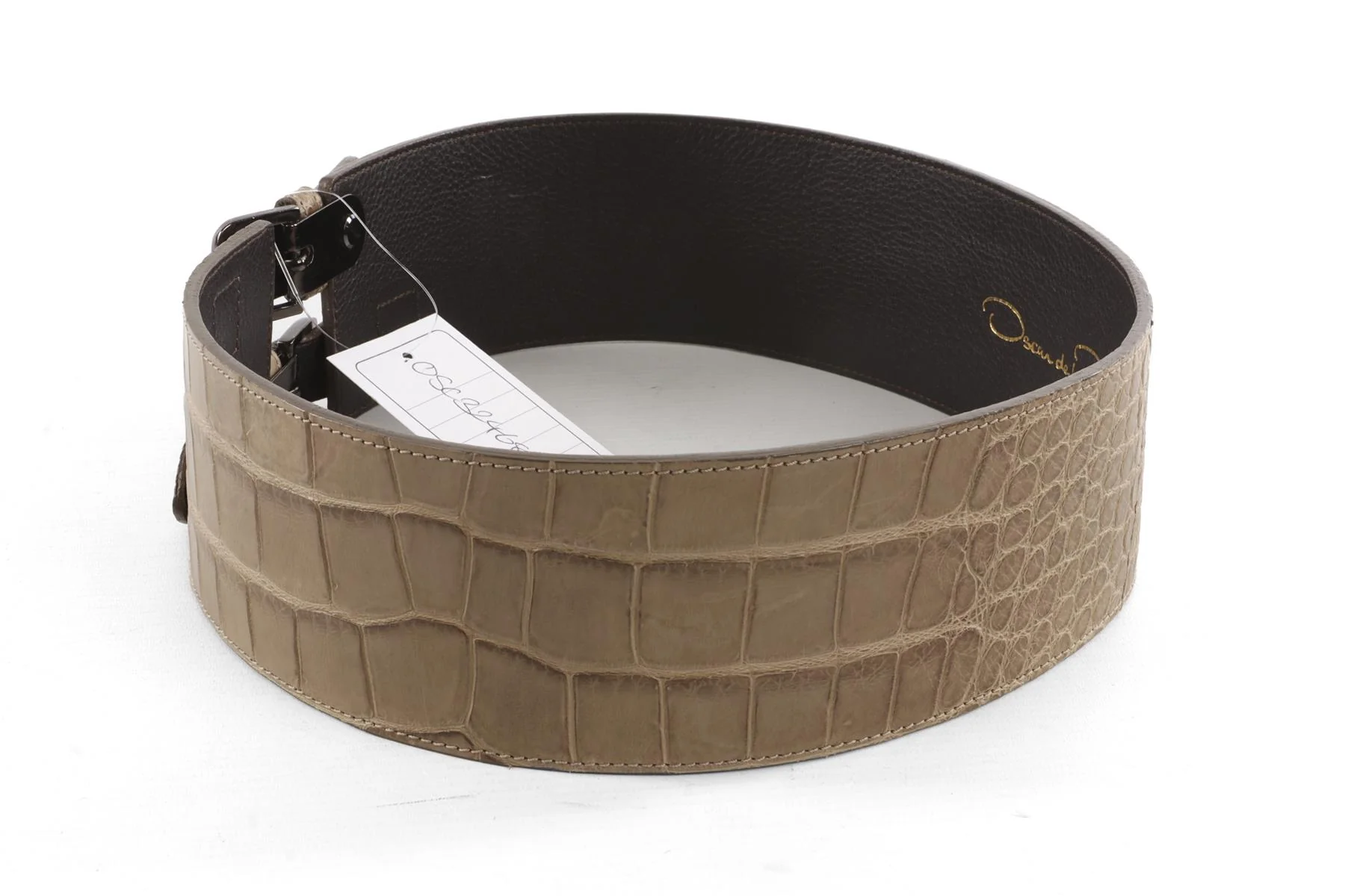 OSCAR DE LA RENTA TAUPE ALLIGATOR WAIST BELT SMALL - Image 7