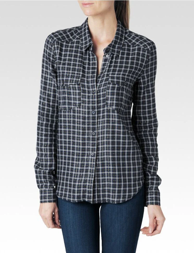 PAIGE MYA SHIRT IN BLACK ROSETTE PLAID SMALL - Image 10