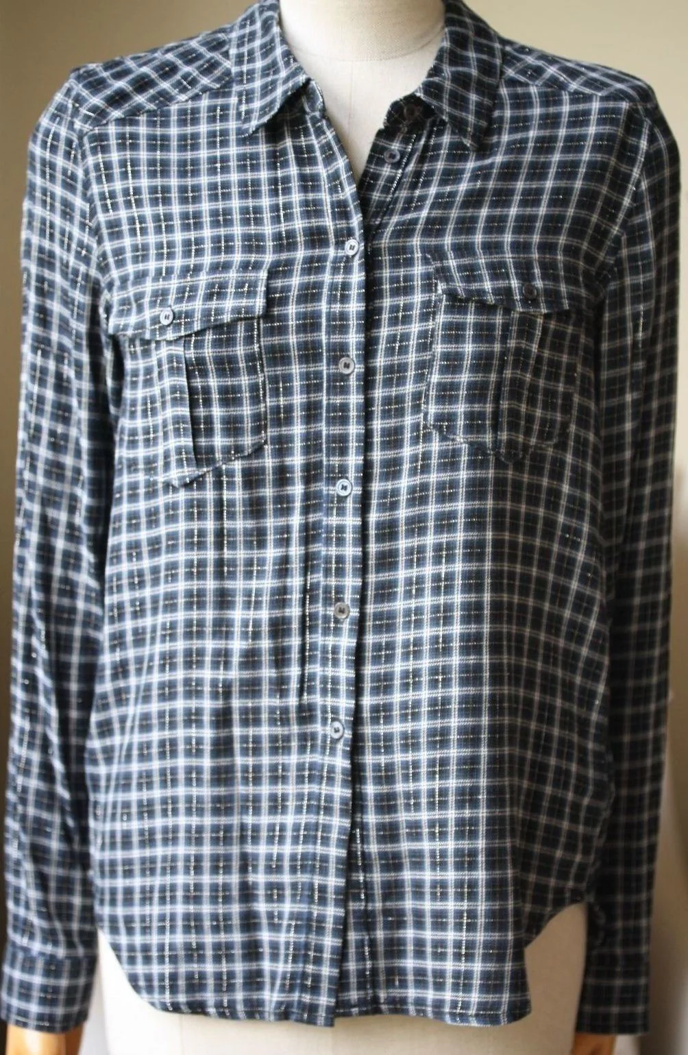 PAIGE MYA SHIRT IN BLACK ROSETTE PLAID SMALL - Image 2