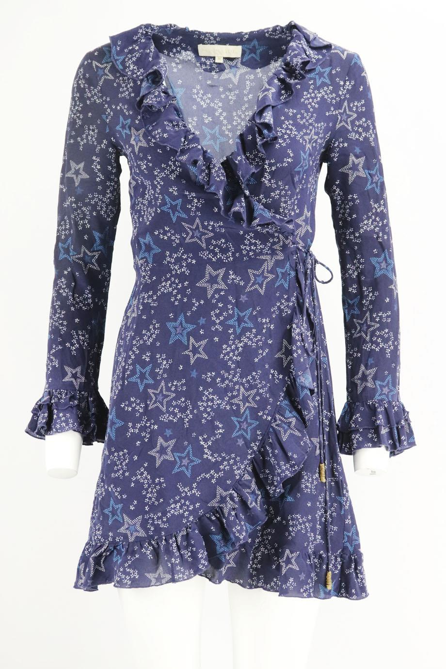 PALMOMA BLUE RUFFLED PRINTED SILK WRAP DRESS MEDIUM - Image 2
