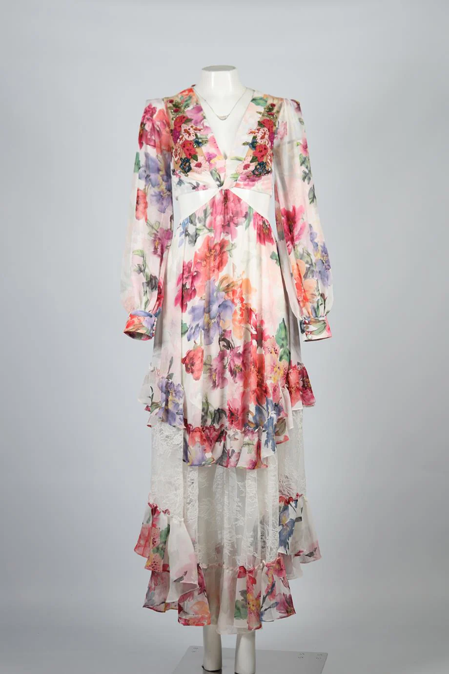 PATBO FLORAL PRINT CHIFFON MAXI DRESS US 4 UK 8 - Image 2