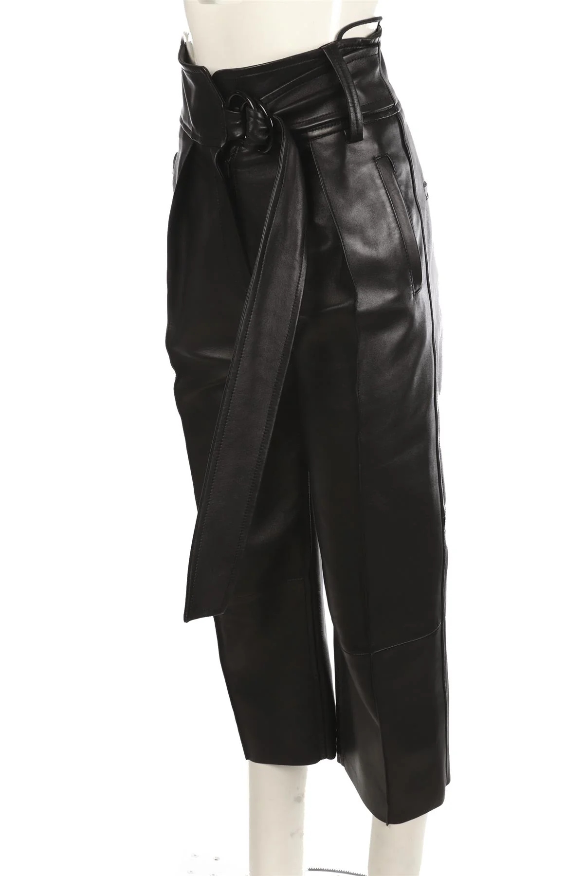 PETAR PETROV BLACK LEATHER STRAIGHT LEG PANTS FR 34 UK 6 - Image 3