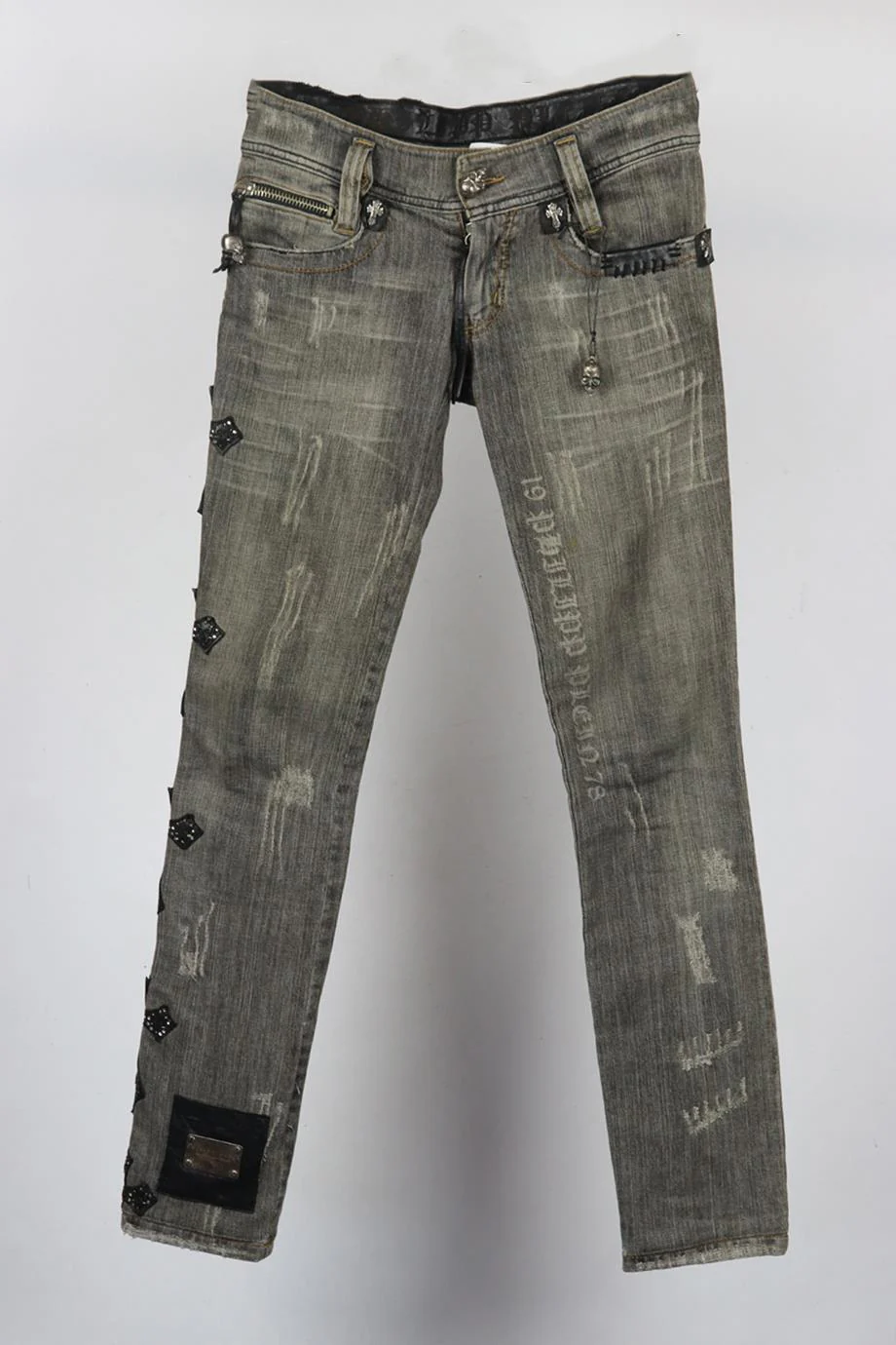 PHILIPP PLEIN EMBELLISHED LOW RISE SKINNY DENIM JEANS XSMALL - Image 2