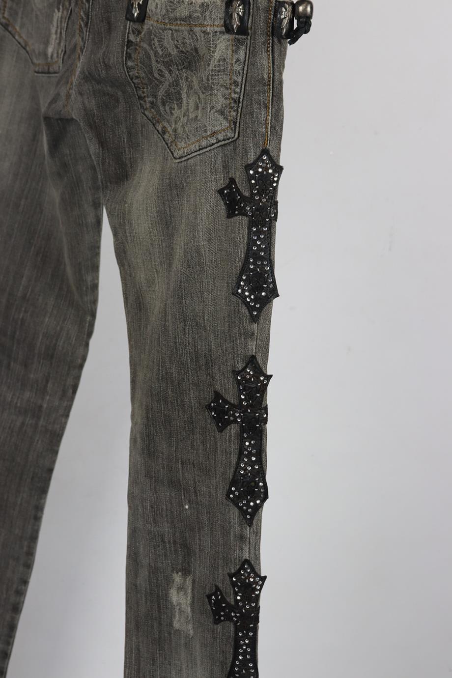 PHILIPP PLEIN EMBELLISHED LOW RISE SKINNY DENIM JEANS XSMALL - Image 5