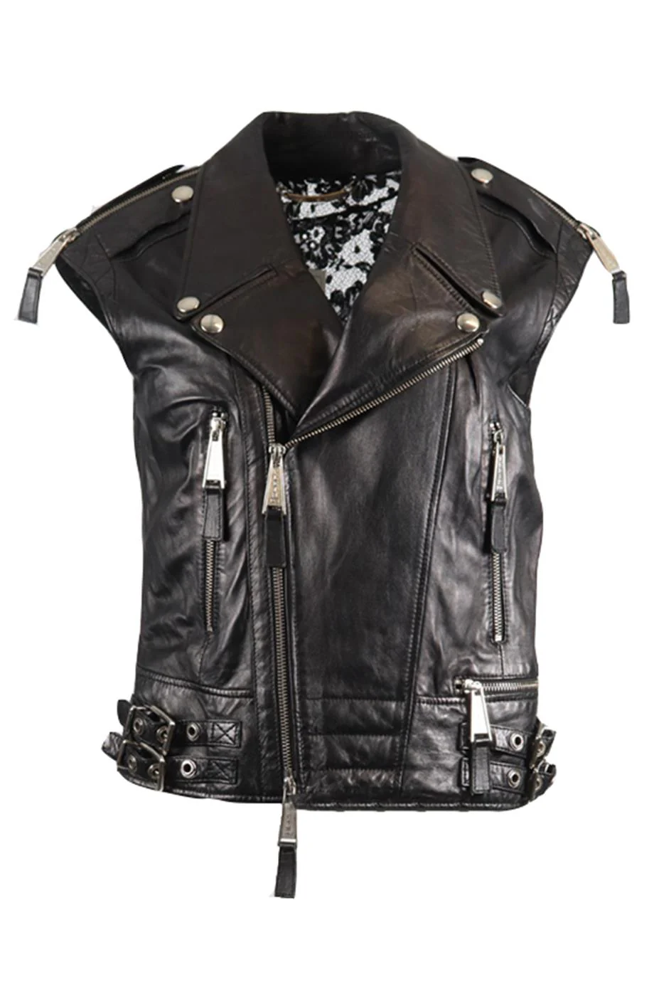 PHILIPP PLEIN LACE AND LEATHER GILET MEDIUM