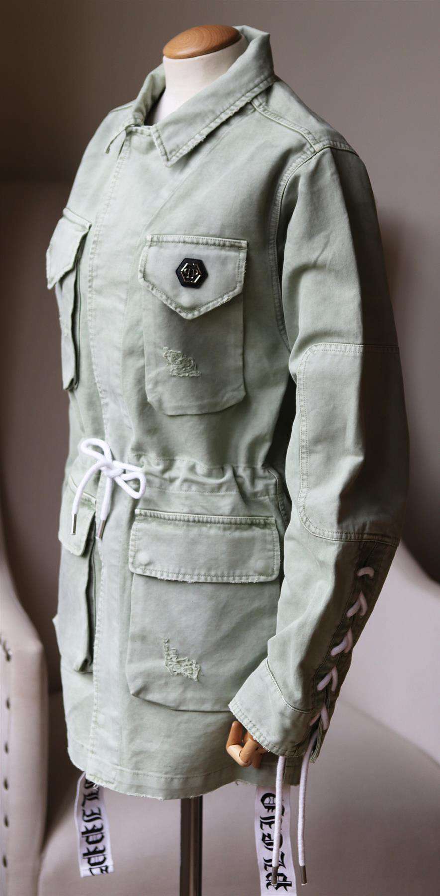 PHILIPP PLEIN PRINTED COTTON CANVAS PARKA JACKET XSMALL - Image 3
