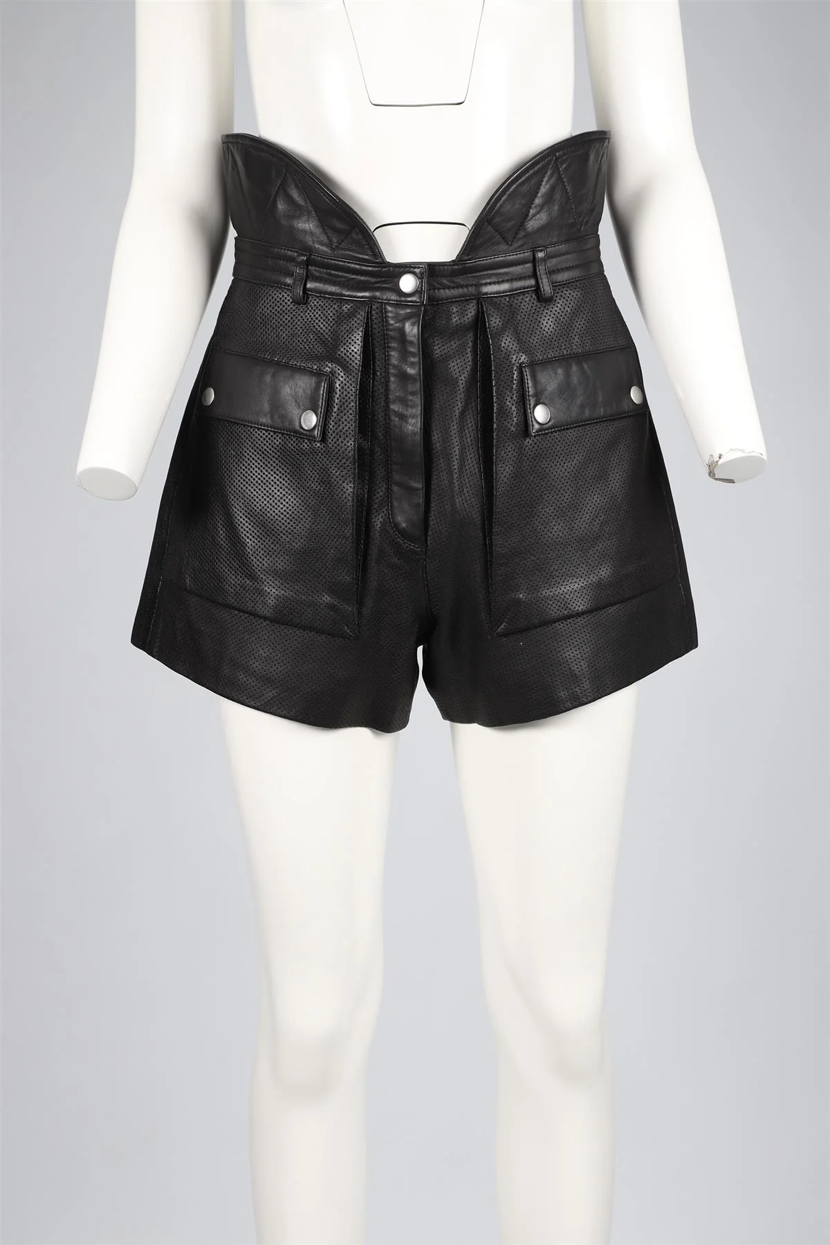 PHILOSOPHY DI LORENZO SERAFINI BLACK LEATHER SHORTS IT 42 UK 10 - Image 2