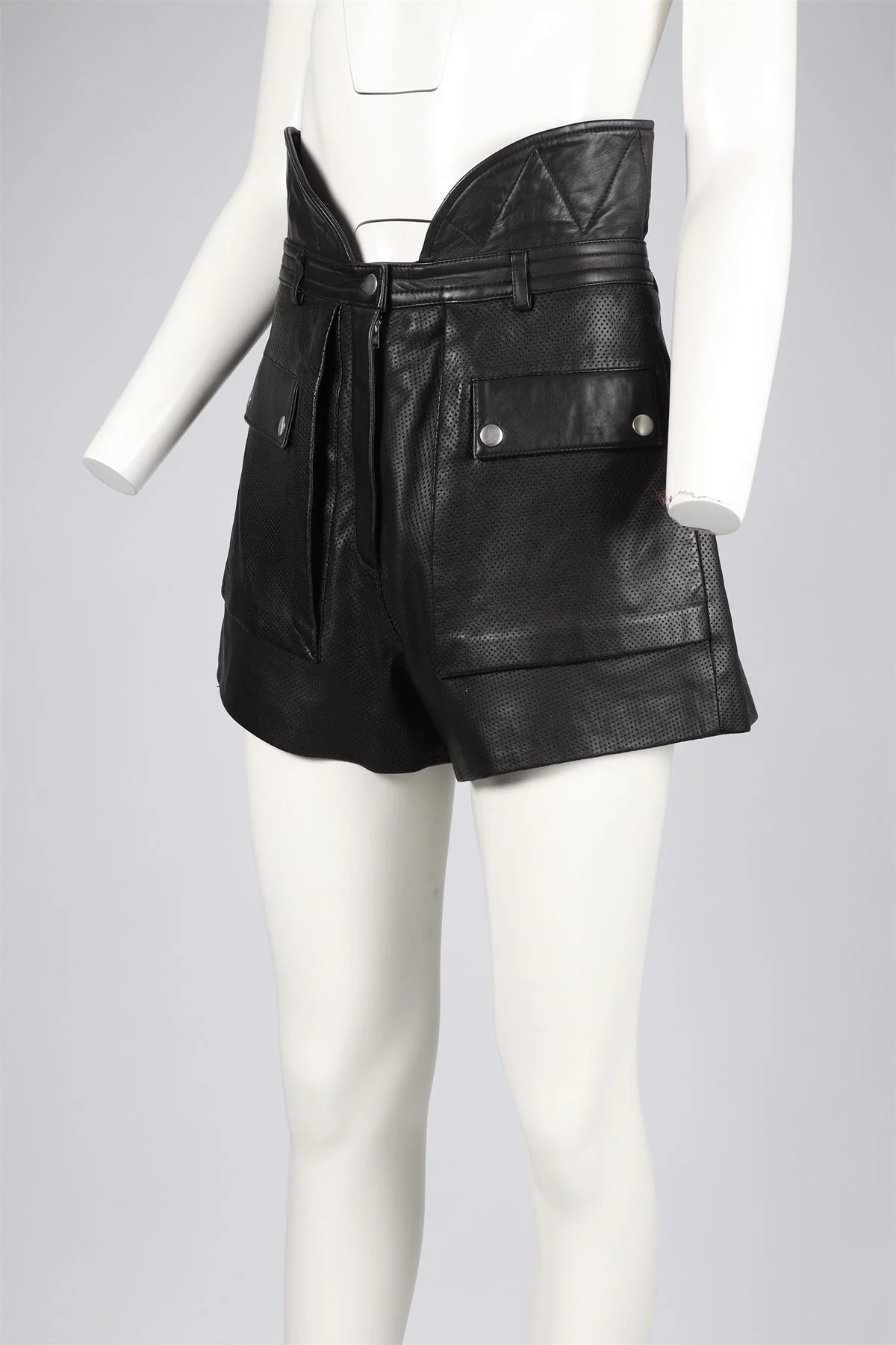 PHILOSOPHY DI LORENZO SERAFINI BLACK LEATHER SHORTS IT 42 UK 10 - Image 3