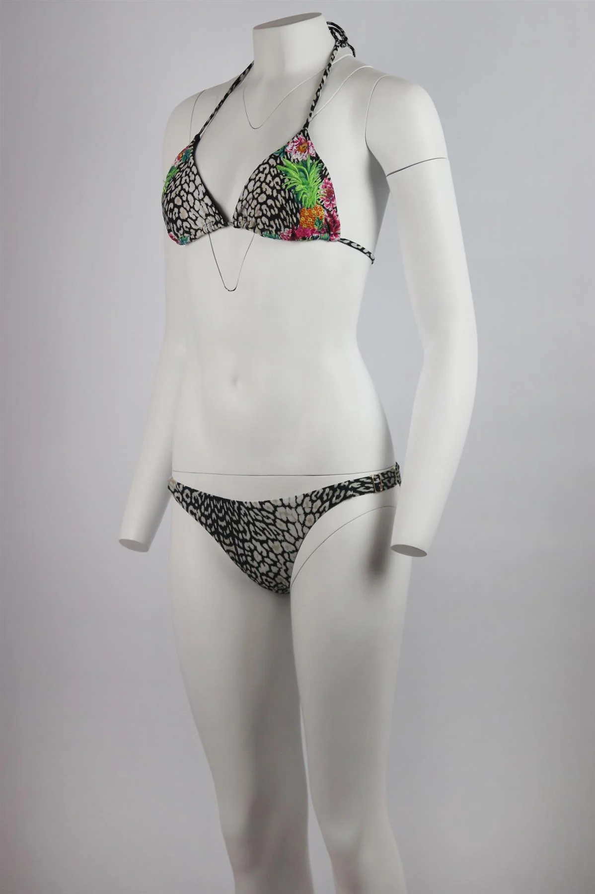PILYQ SAFARI EMBROIDERED LEOPARD PRINT TRIANGLE HALTERNECK BIKINI SMALL - Image 3