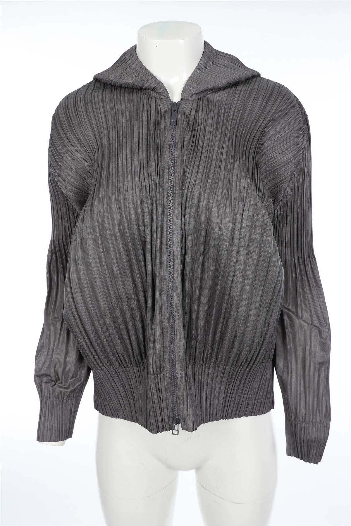 PLEATS PLEASE ISSEY MIYAKE GREY WOVEN JACKET JP 4 UK 12 - Image 2