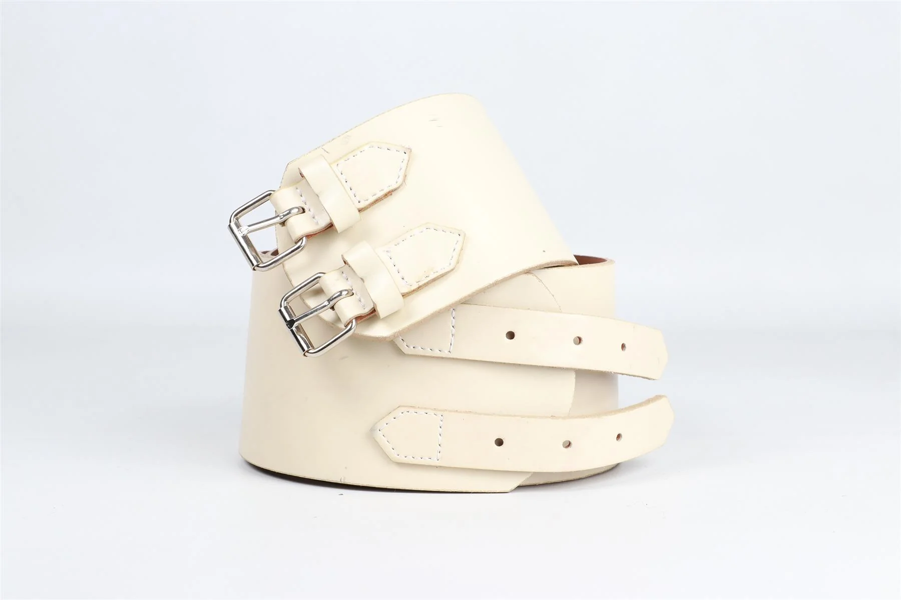 PLEIN SUD CREAM LEATHER WAIST BELT FR 38 UK 10 - Image 5
