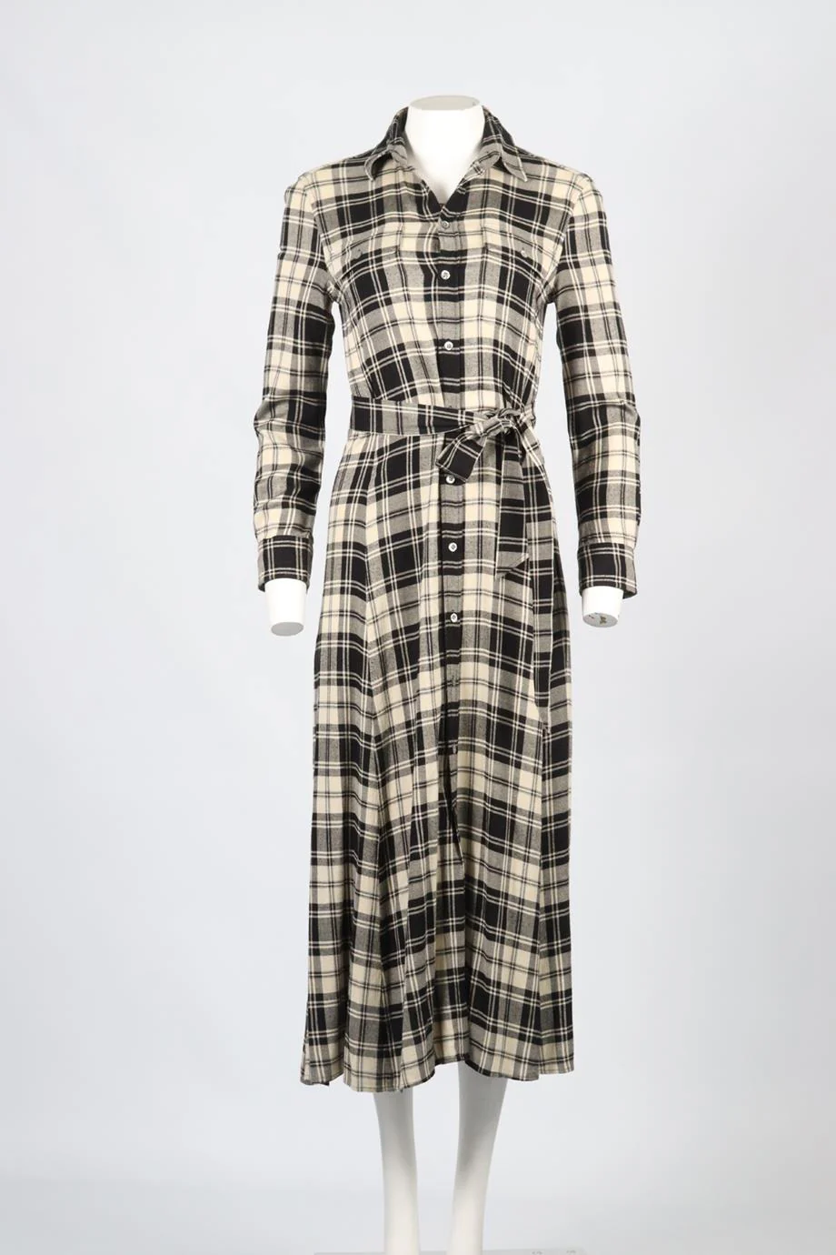 POLO RALPH LAUREN CHECKED WOOL BLEND MAXI DRESS US 4 UK 8 - Image 2
