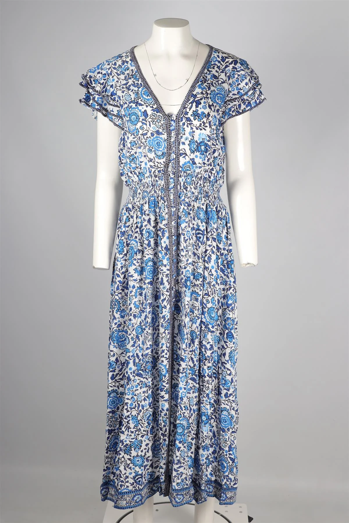 POUPETTE ST BARTH BLUE VOILE MAXI DRESS LARGE - Image 2