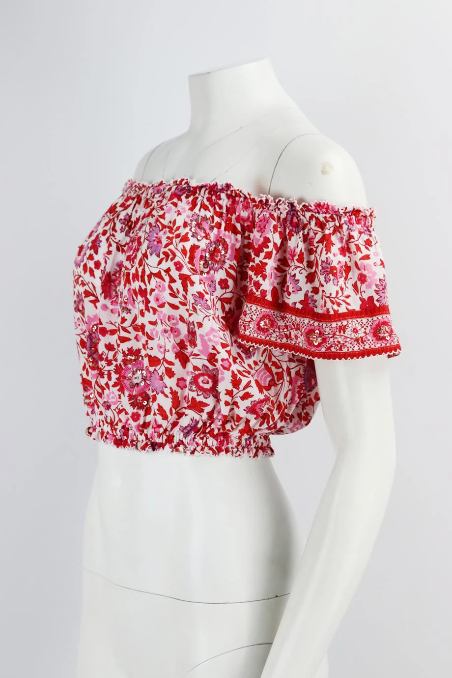 POUPETTE ST BARTH OFF THE SHOULDER CROPPED PRINTED VOILE TOP SMALL/MEDUIM - Image 3