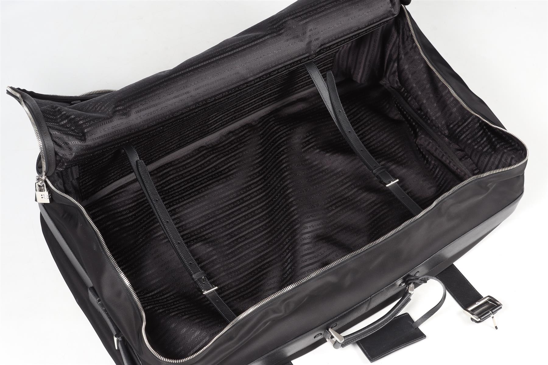 PRADA BLACK 70CM RE-NYLON AND SAFFIANO LEATHER SUITCASE - Image 11