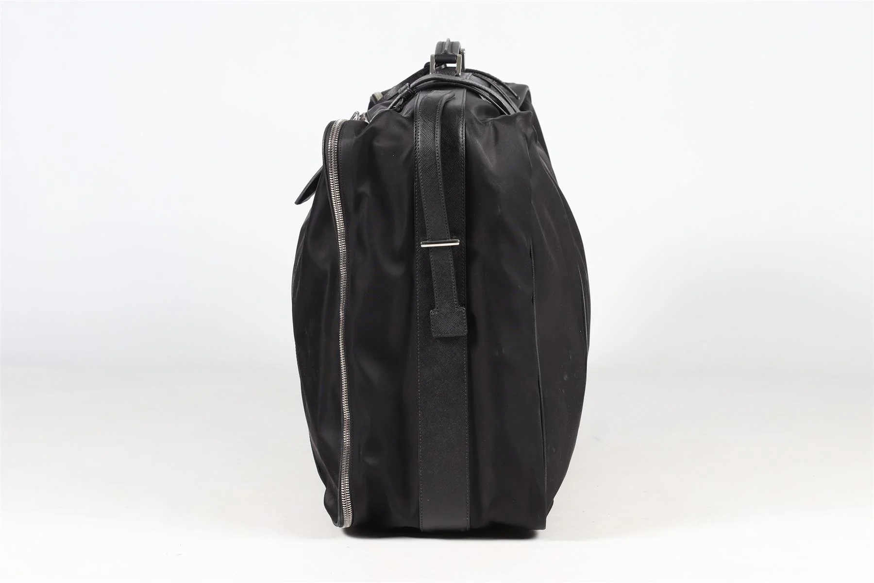 PRADA BLACK 70CM RE-NYLON AND SAFFIANO LEATHER SUITCASE - Image 5