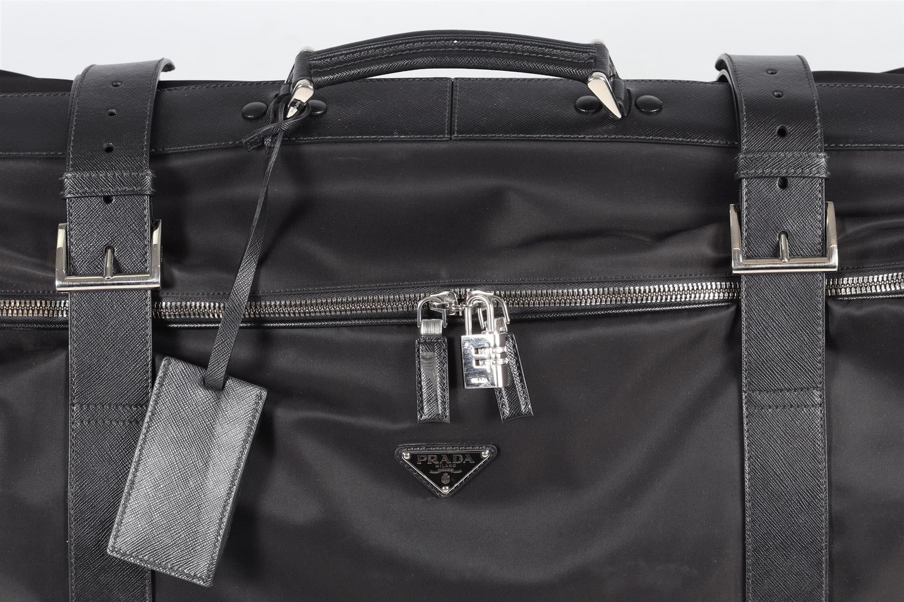 PRADA BLACK 70CM RE-NYLON AND SAFFIANO LEATHER SUITCASE - Image 9