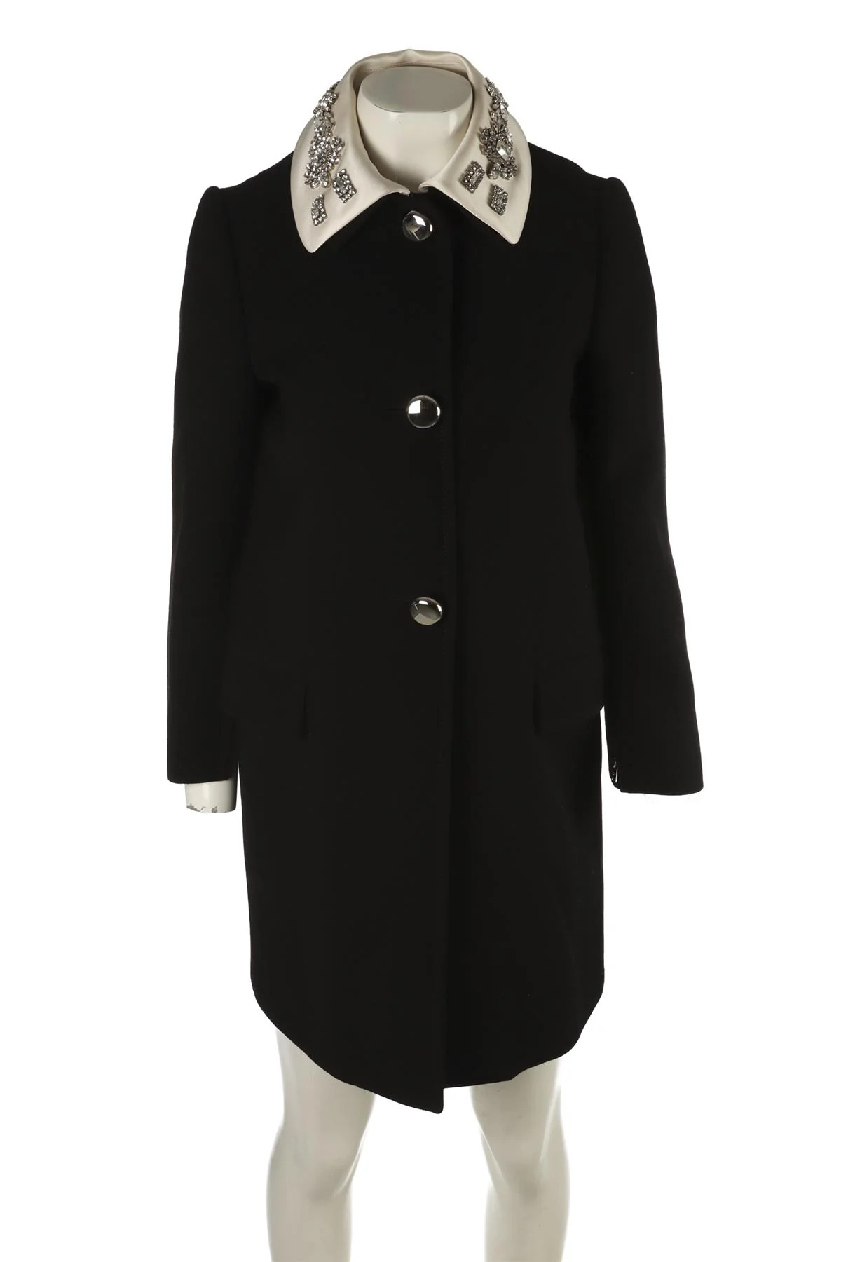 PRADA BLACK COAT WITH JEWELLED COLLAR IT 40 UK 8 - Image 2