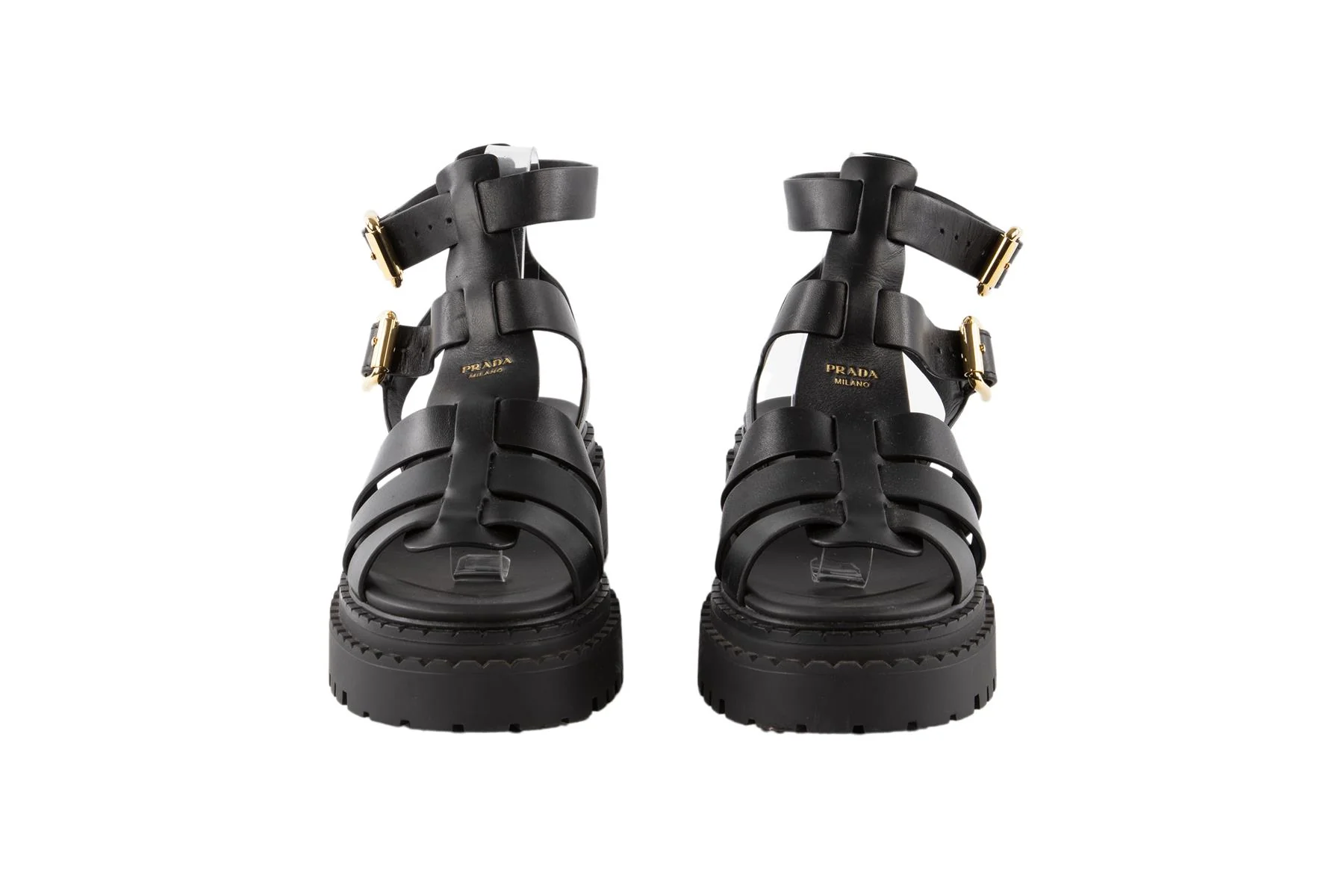 PRADA BLACK LEATHER PLATFORM SANDALS EU 38 UK 5 US 8 - Image 3