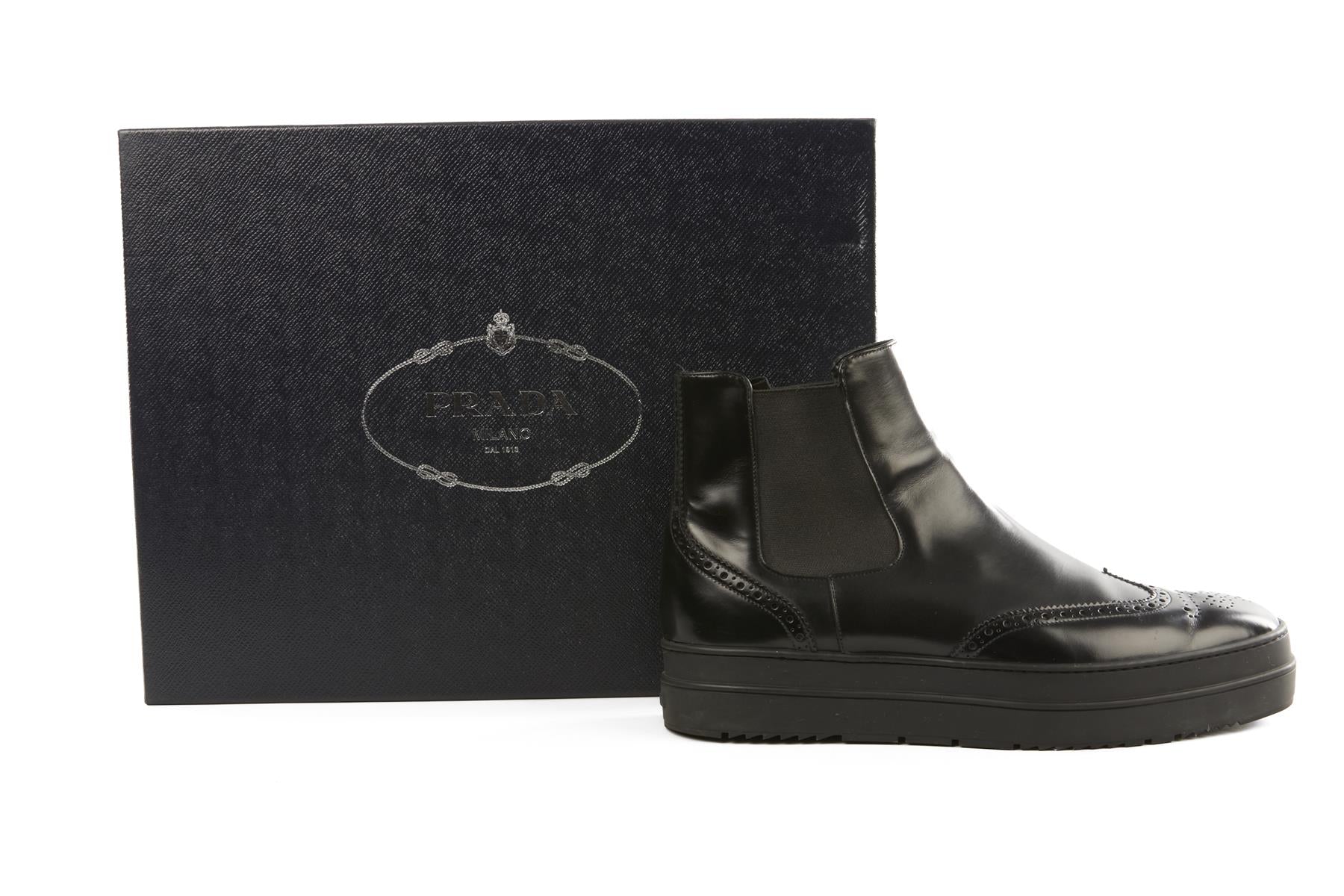 PRADA BLACK MEN'S LEATHER ANKLE BOOTS UK 7.5 EU 41.5 US 8.5 - Image 7