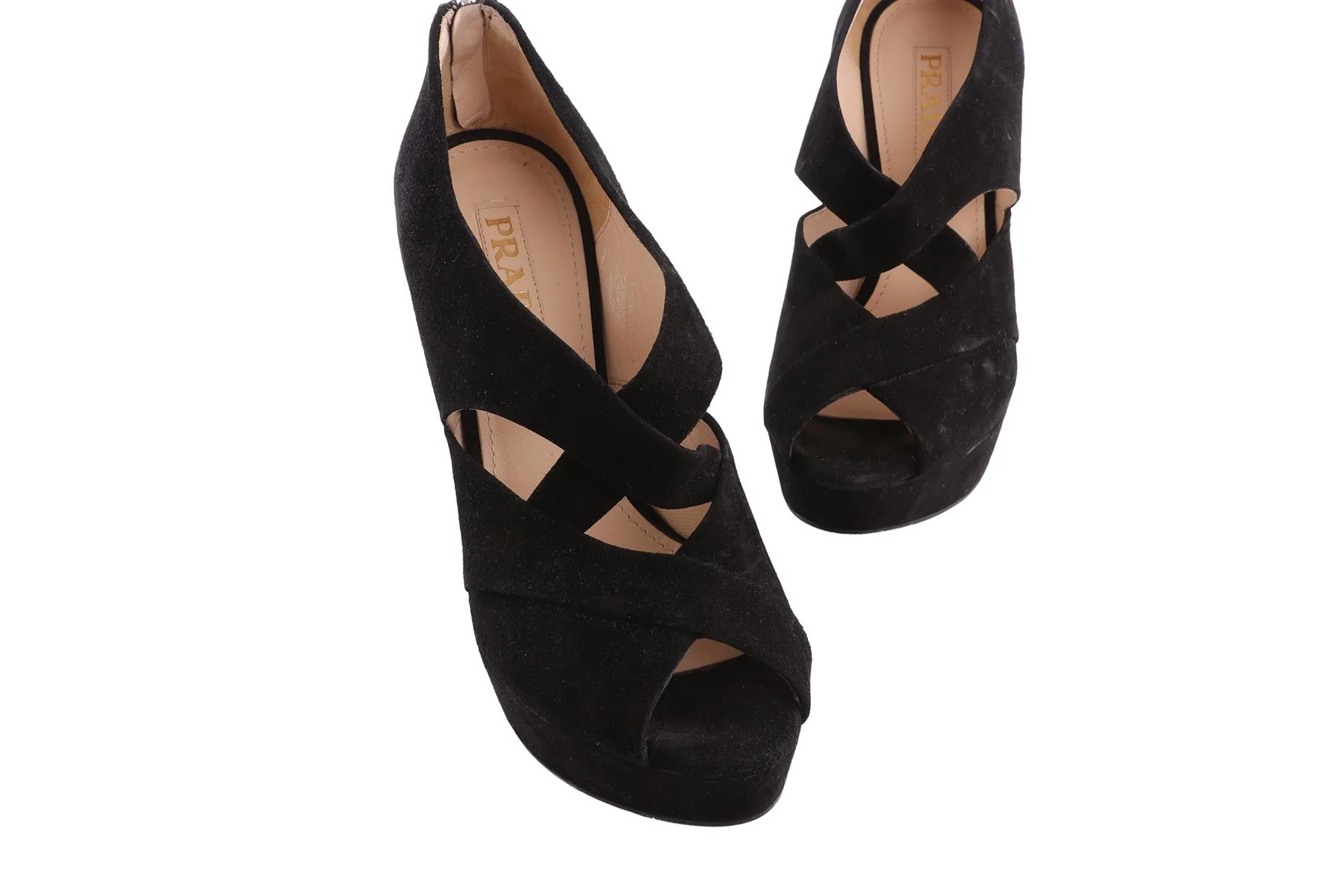 PRADA BLACK SUEDE WEDGE SANDALS EU 38 - Image 4