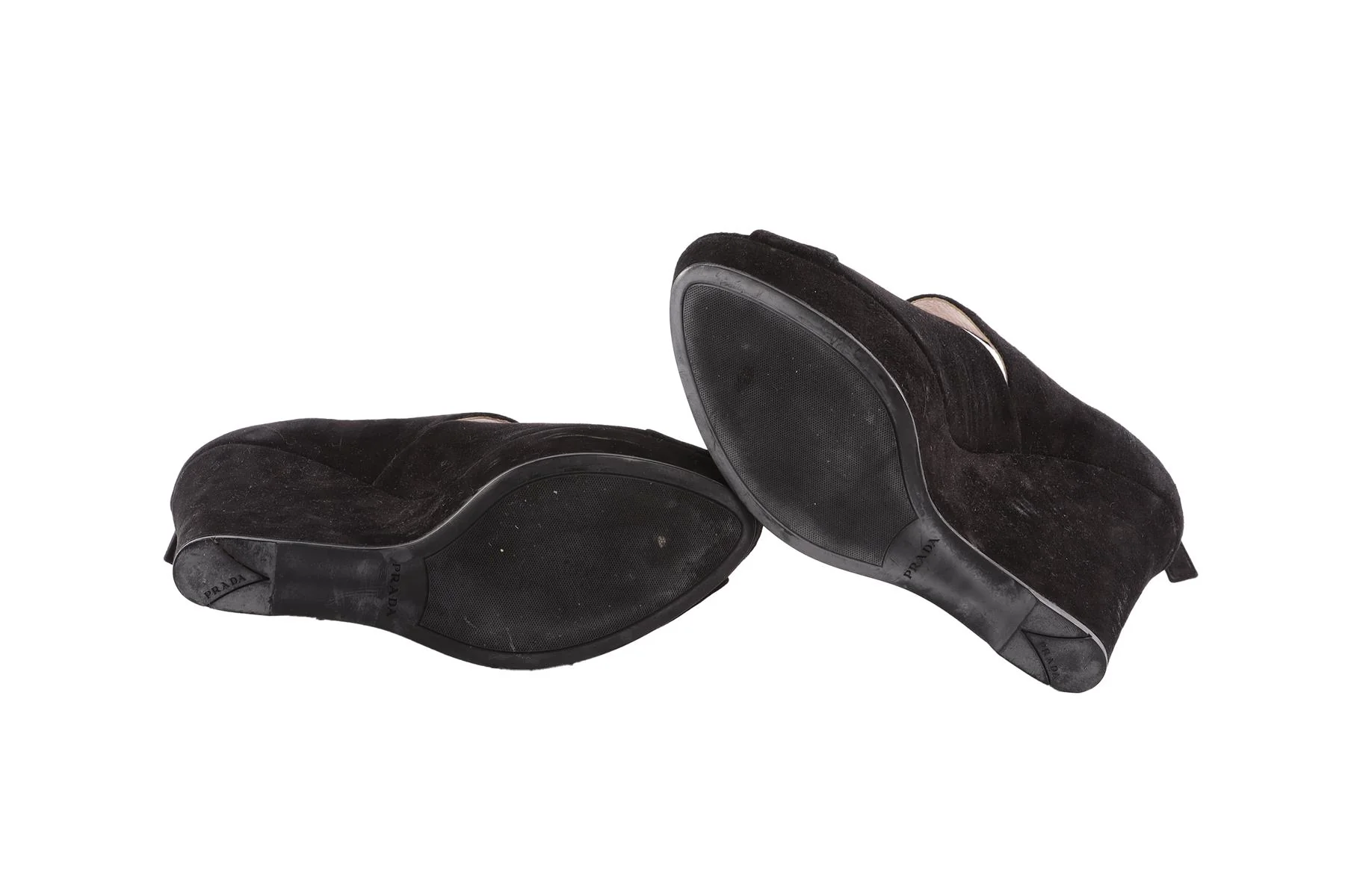 PRADA BLACK SUEDE WEDGE SANDALS EU 38 - Image 6