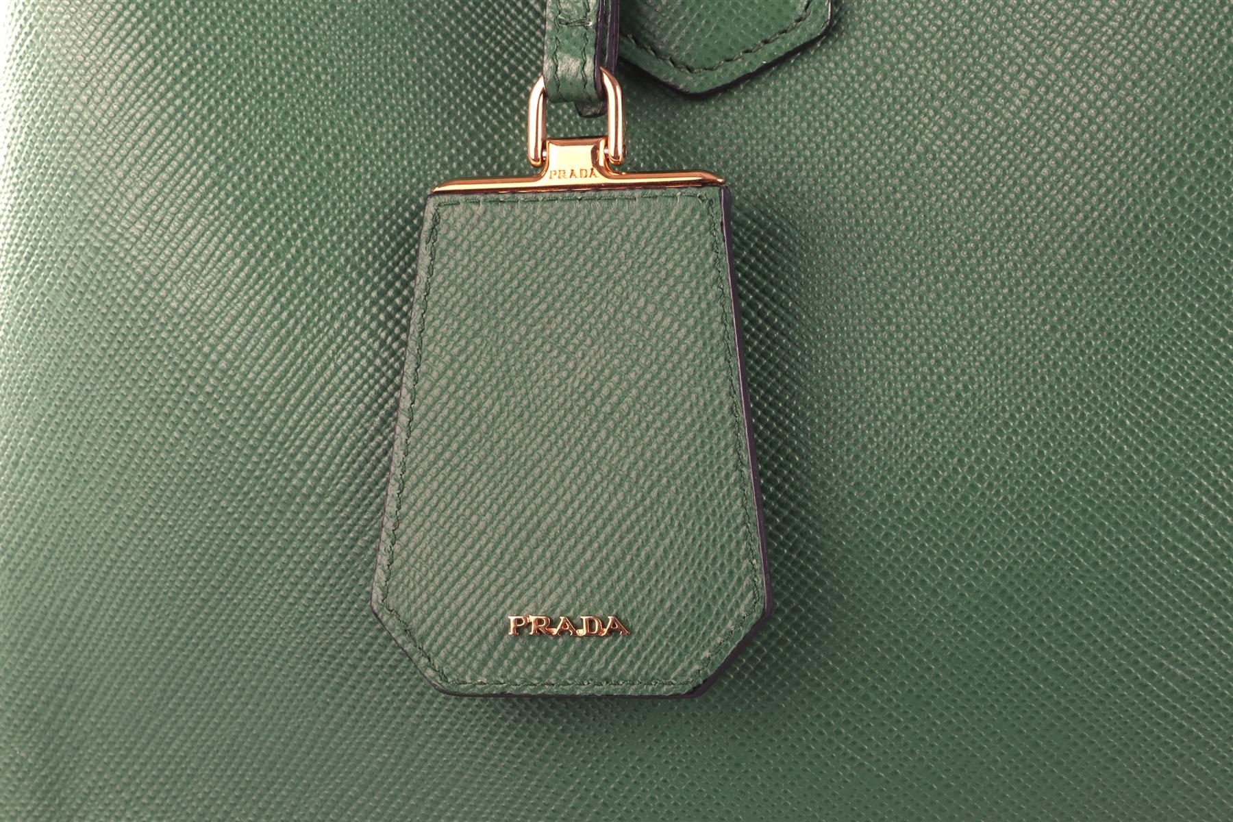 PRADA GREEN DOUBLE MEDIUM SAFFIANO LEATHER TOTE BAG - Image 9