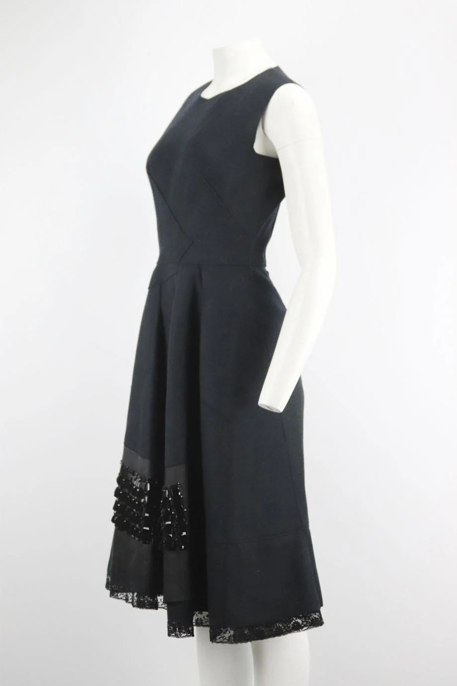 PRADA LACE TRIMMED EMBELLISHED WOOL BLEND DRESS IT 42 UK 10 - Image 3