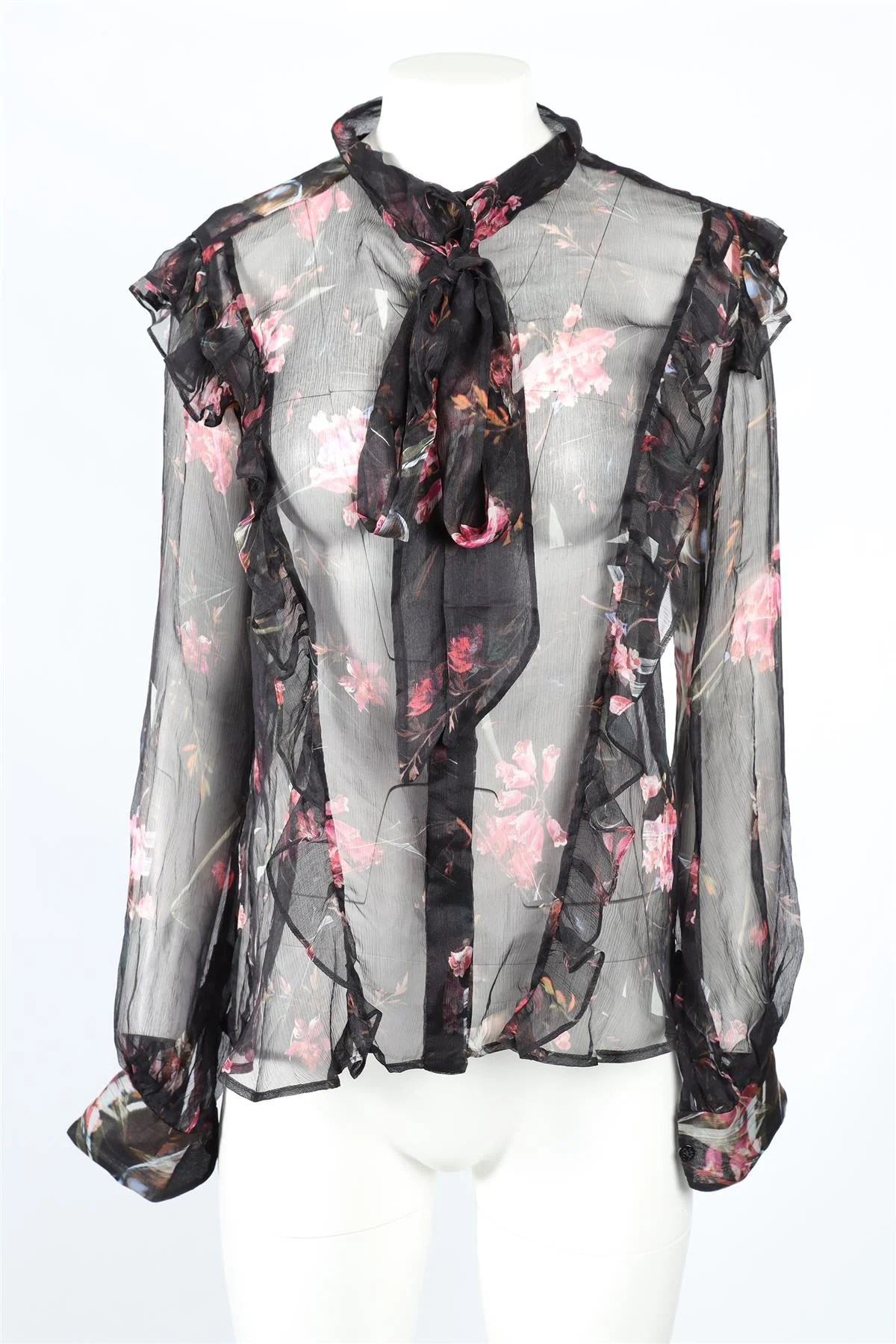 PREEN BY THORNTON BREGAZZI BLACK FLORAL PRINT SILK BLEND TOP LARGE - Image 2