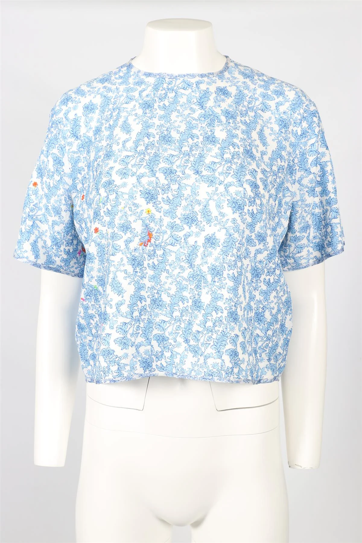 PREEN BY THORNTON BREGAZZI BLUE AND WHITE PRINTED SILK BLEND TOP SMALL - Image 2