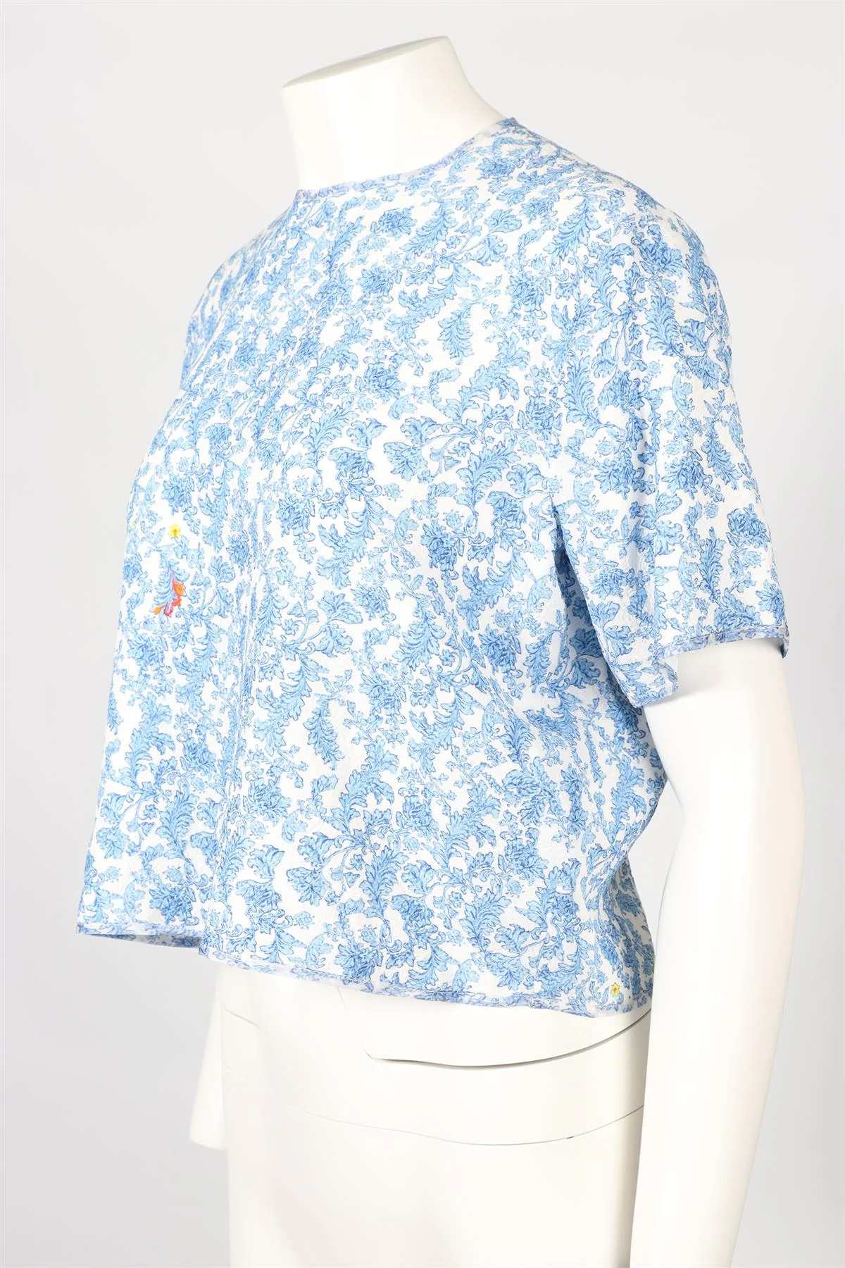 PREEN BY THORNTON BREGAZZI BLUE AND WHITE PRINTED SILK BLEND TOP SMALL - Image 3