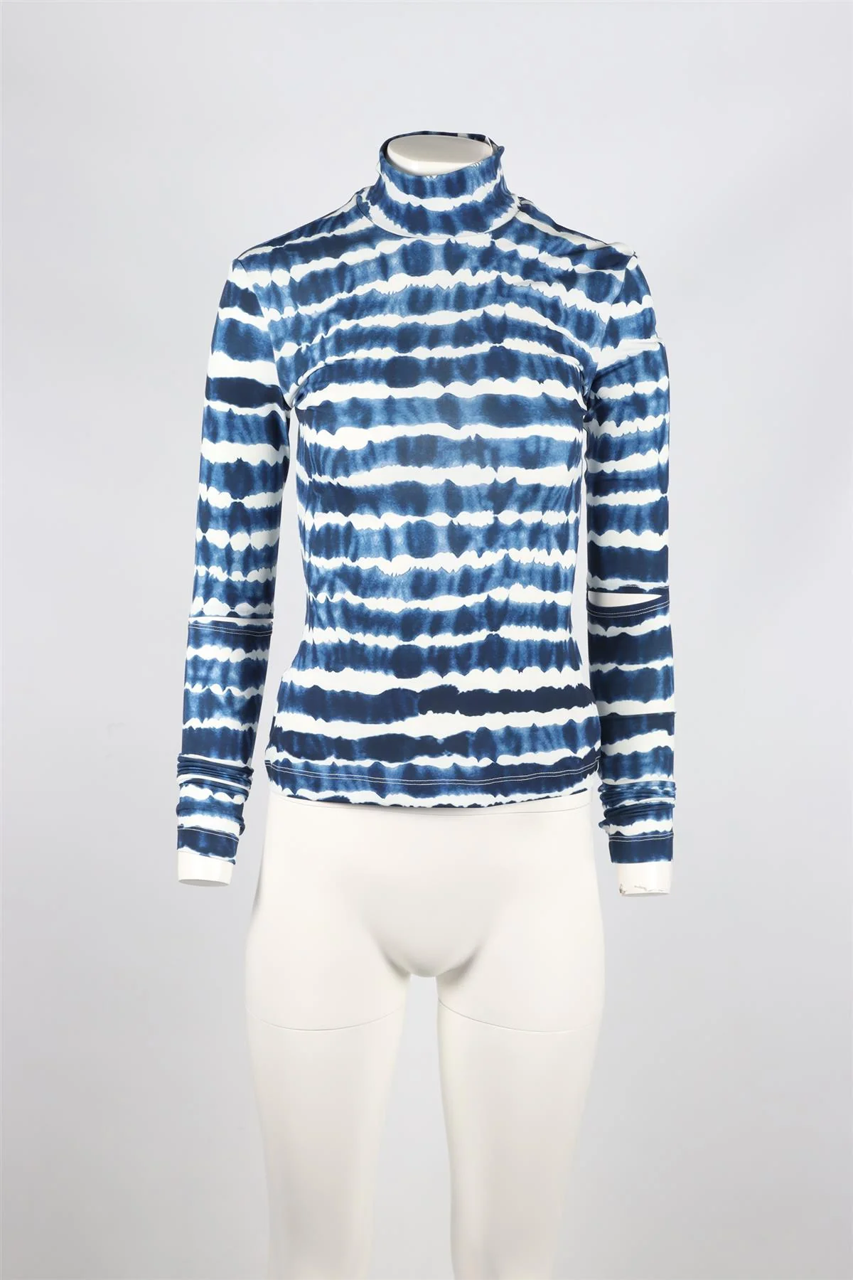 PREEN BY THORNTON BREGAZZI BLUE AND WHITE TIE DYED JERSEY TOP SMALL - Image 2