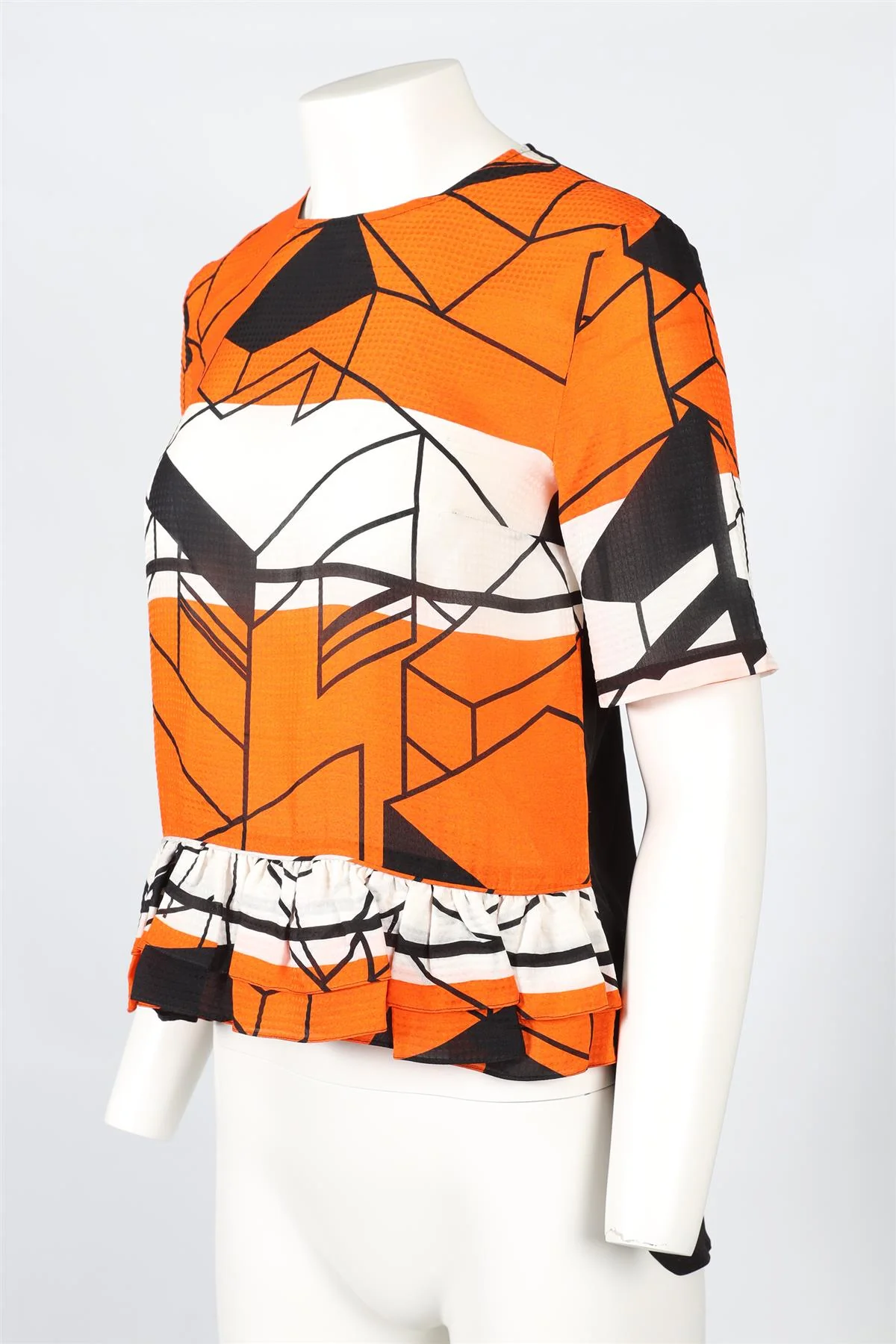 PREEN BY THORNTON BREGAZZI ORANGE, BLACK AND WHITE PRINTED CREPE TOP XSMALL - Image 3