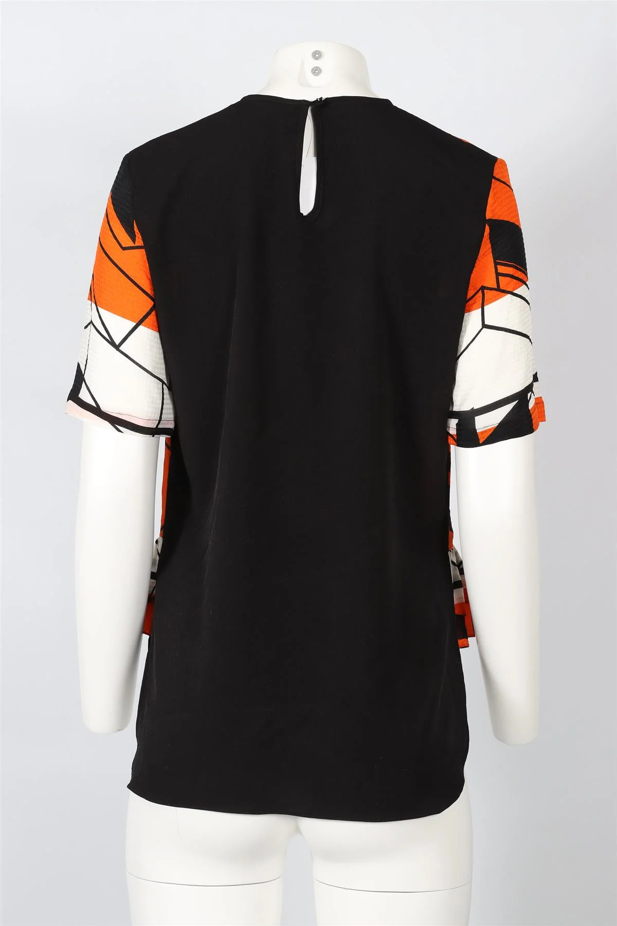 PREEN BY THORNTON BREGAZZI ORANGE, BLACK AND WHITE PRINTED CREPE TOP XSMALL - Image 4