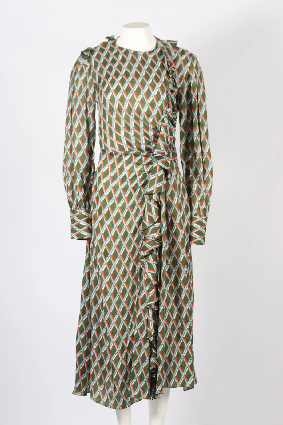 PREEN BY THORNTON BREGAZZI PRINTED SATIN MIDI DRESS SMALL - Image 2