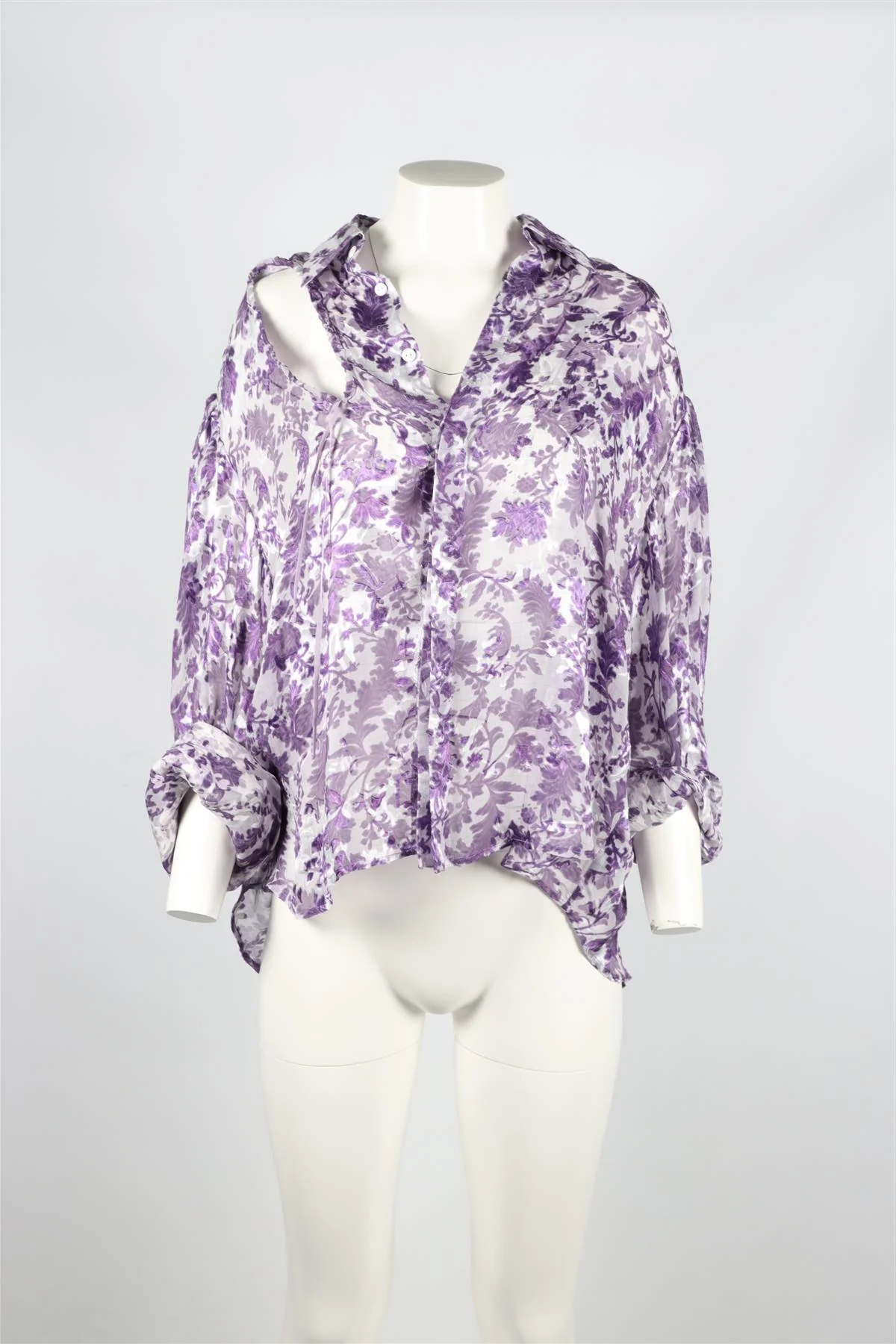 PREEN BY THORNTON BREGAZZI PURPLE AND WHITE SILK BLEND SHIRT SMALL - Image 2