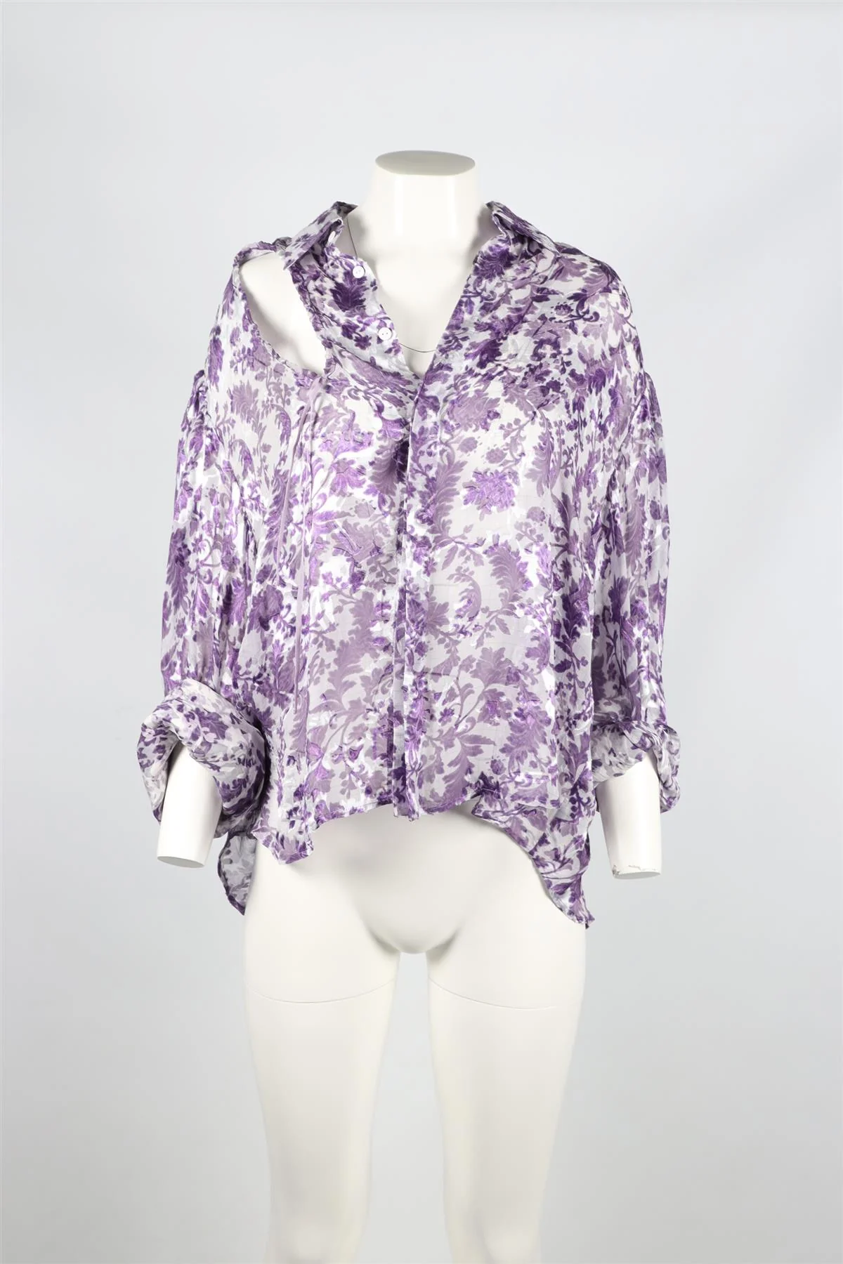 PREEN BY THORNTON BREGAZZI PURPLE AND WHITE SILK BLEND SHIRT SMALL - Image 2