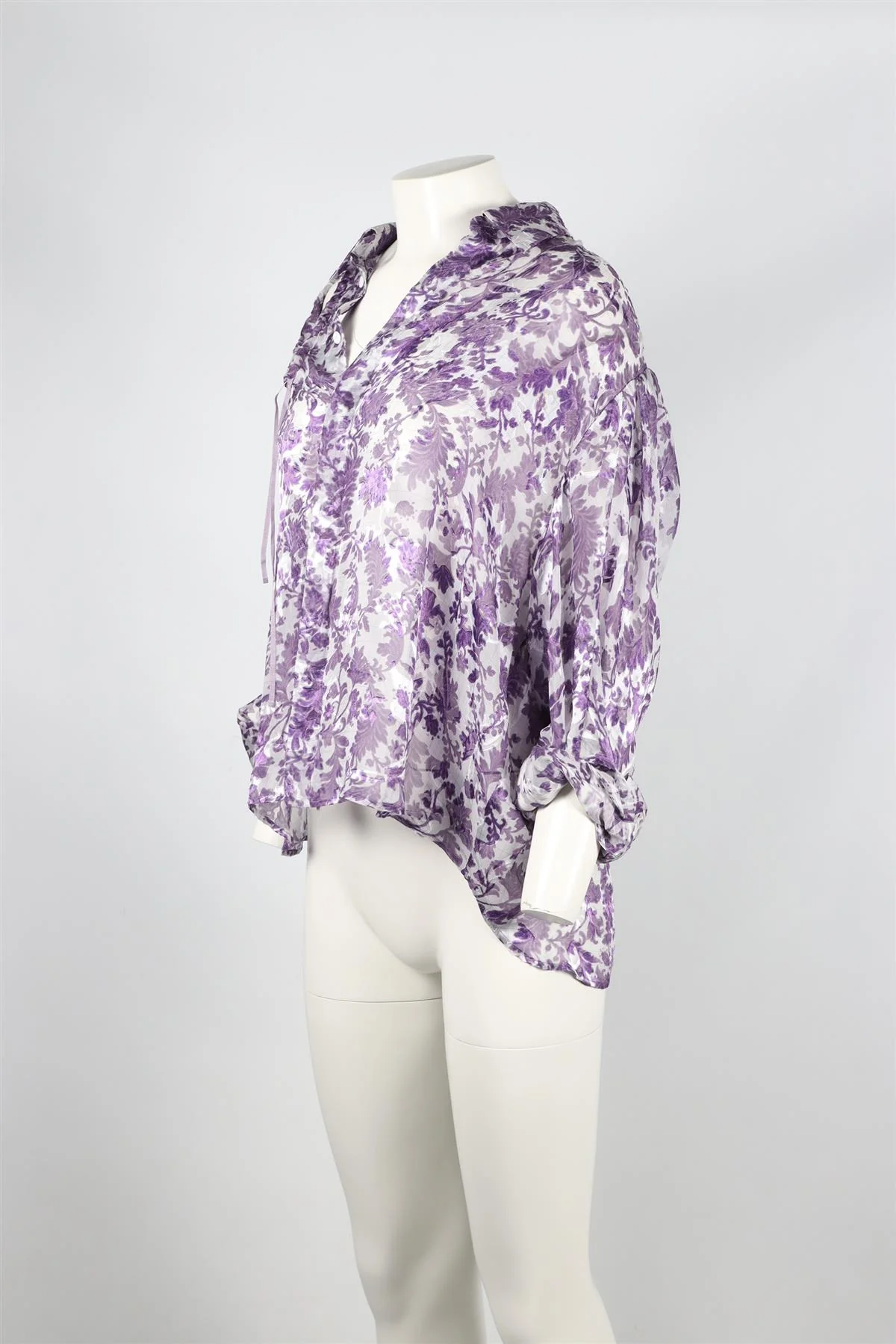 PREEN BY THORNTON BREGAZZI PURPLE AND WHITE SILK BLEND SHIRT SMALL - Image 3