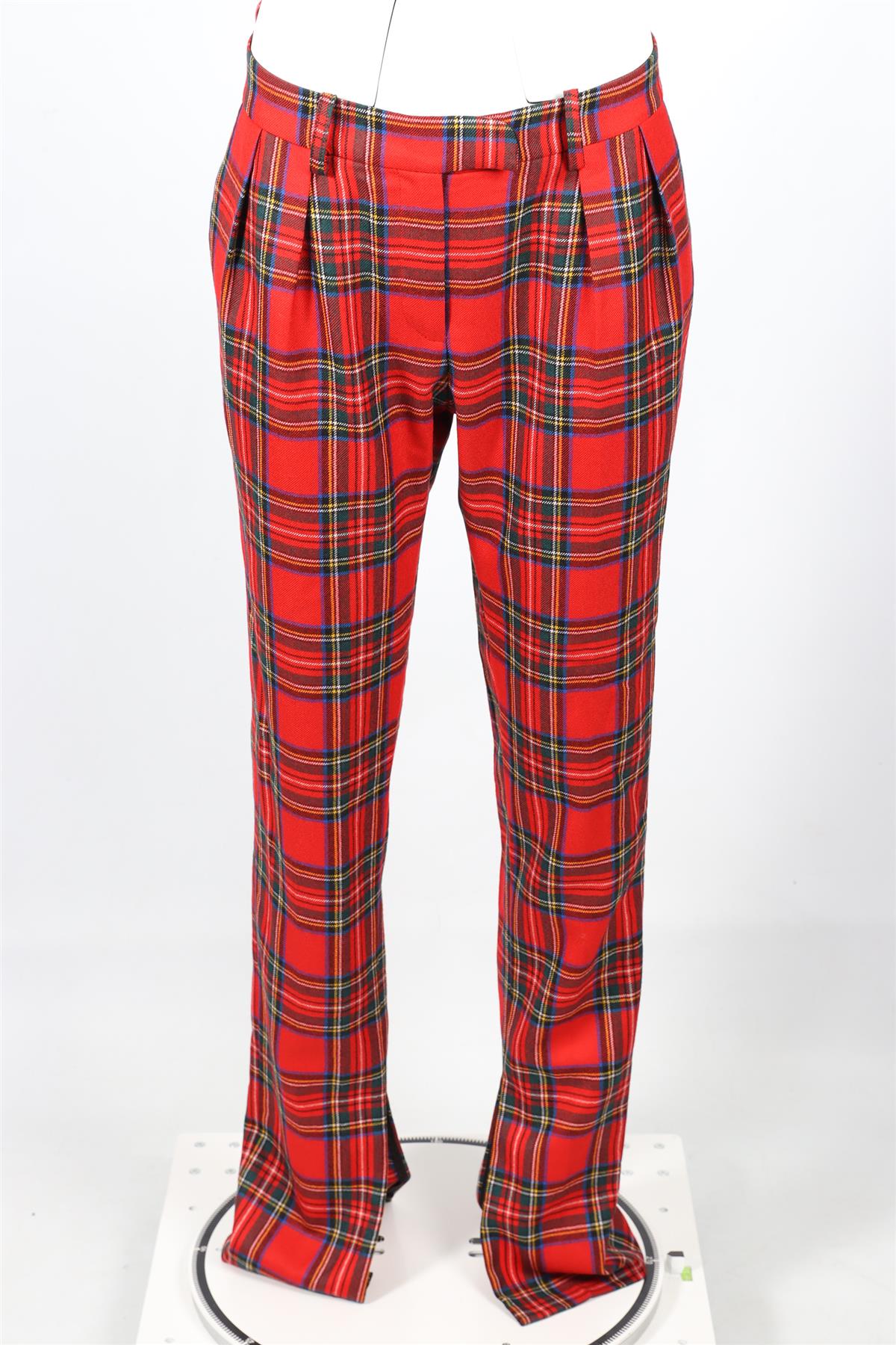 PREEN BY THORNTON BREGAZZI RED CHECKED SILK BLEND STRAIGHT LEG PANTS SMALL - Image 2