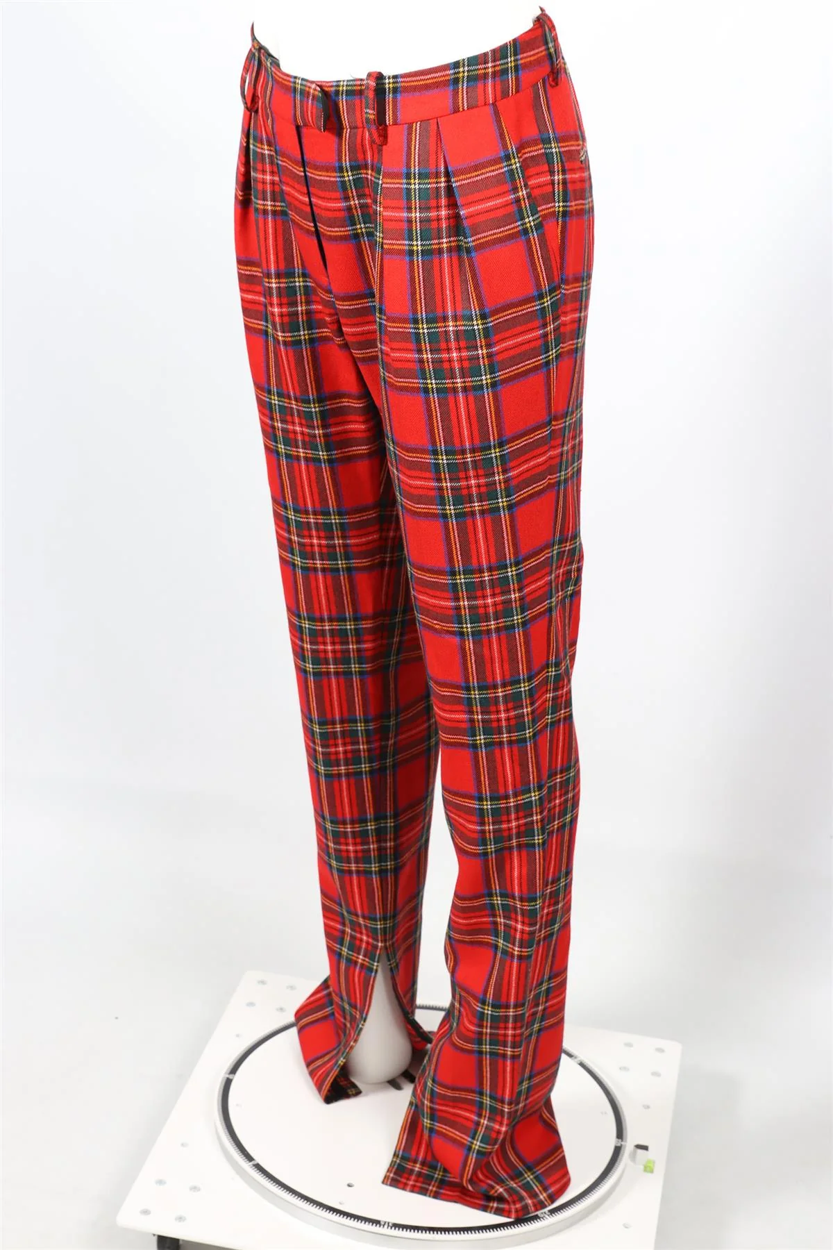 PREEN BY THORNTON BREGAZZI RED CHECKED SILK BLEND STRAIGHT LEG PANTS XSMALL - Image 3