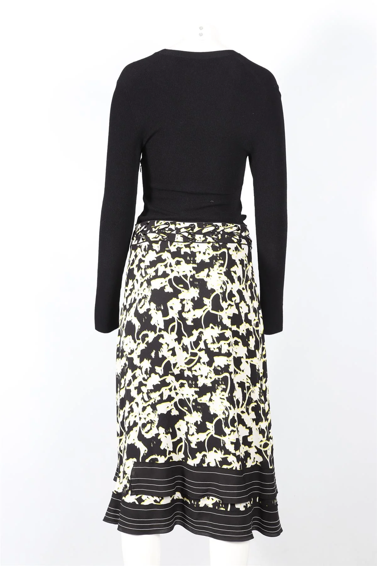 PROENZA SCHOULER BLACK, YELLOW AND WHITE KNIT AND SILK BLEND MAXI DRESS US 6 UK 10 - Image 4