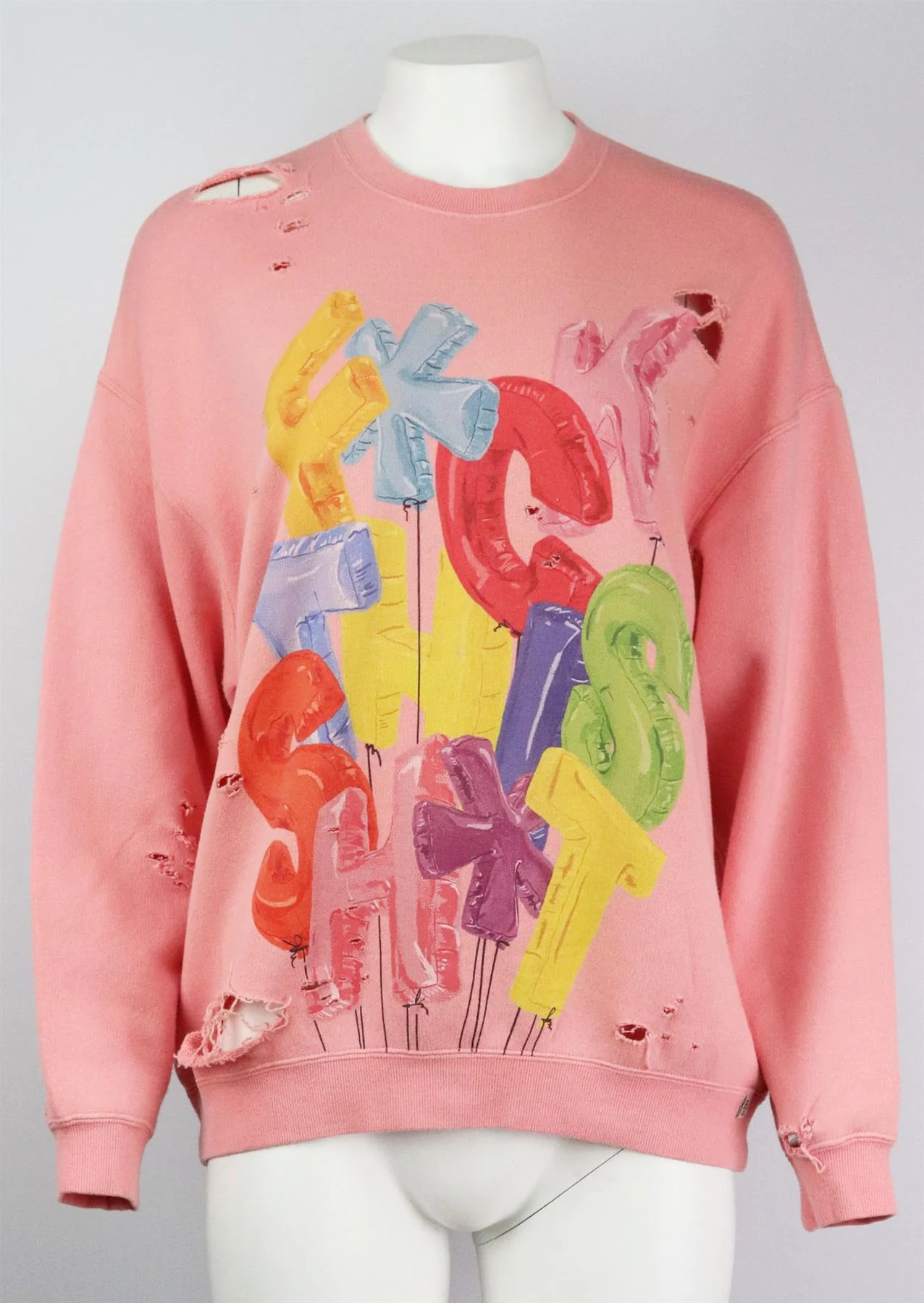 R13 DISTRESSED PRINTED COTTON TERRY SWEATSHIRT XSMALL - Image 2
